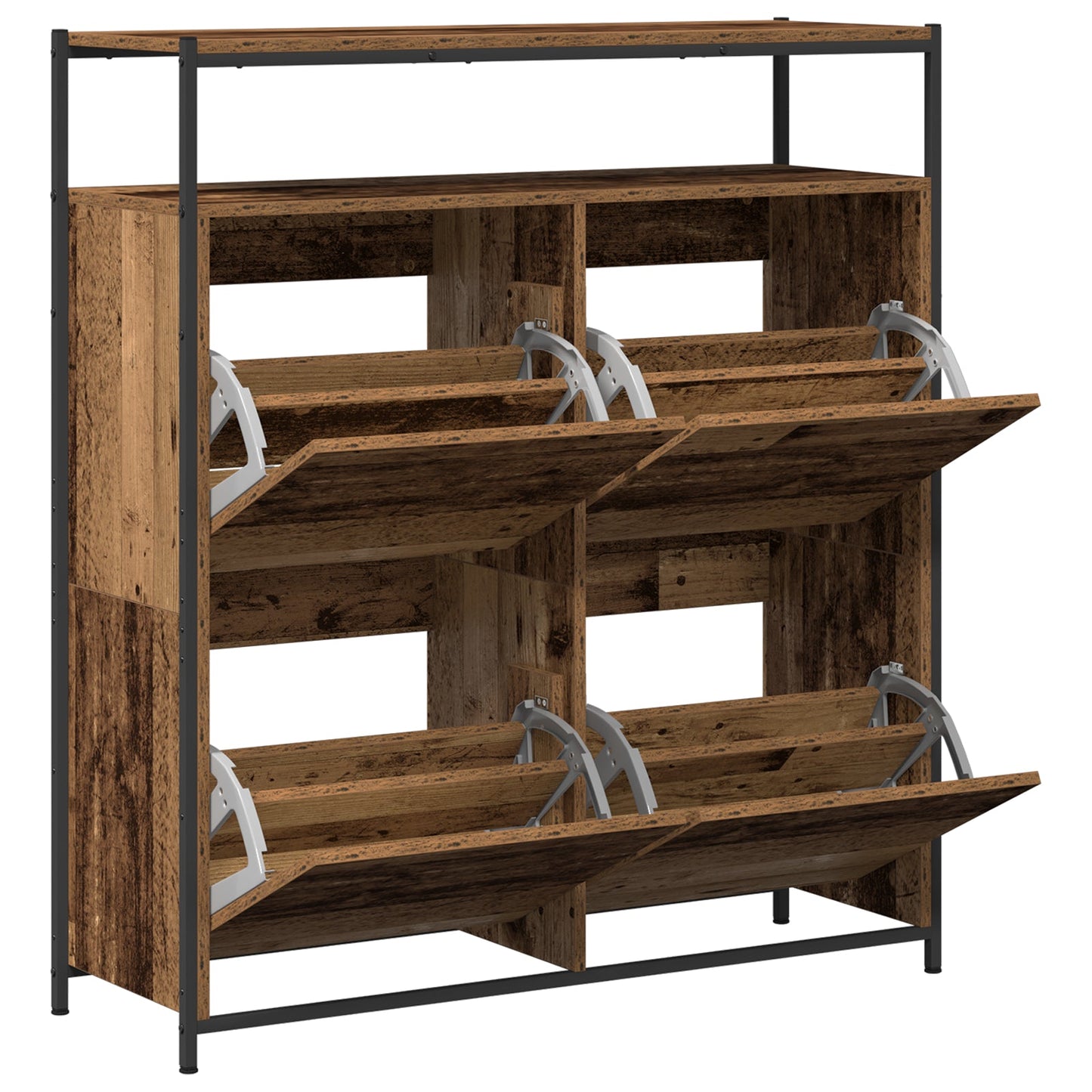 Shoe Cabinet with 4 Flip-Drawers Old Wood 100x34x112 cm