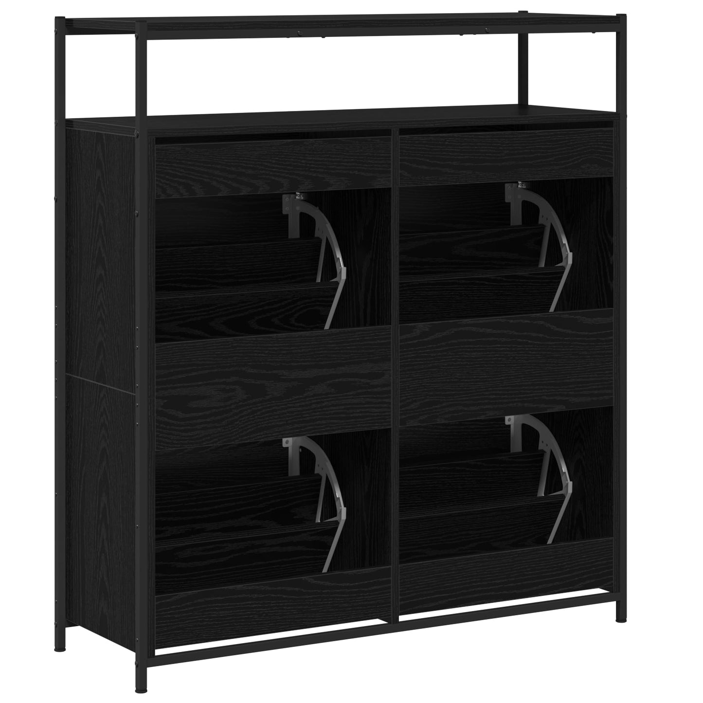 Shoe Cabinet with 4 Flip-Drawers Black Oak 100x34x112 cm