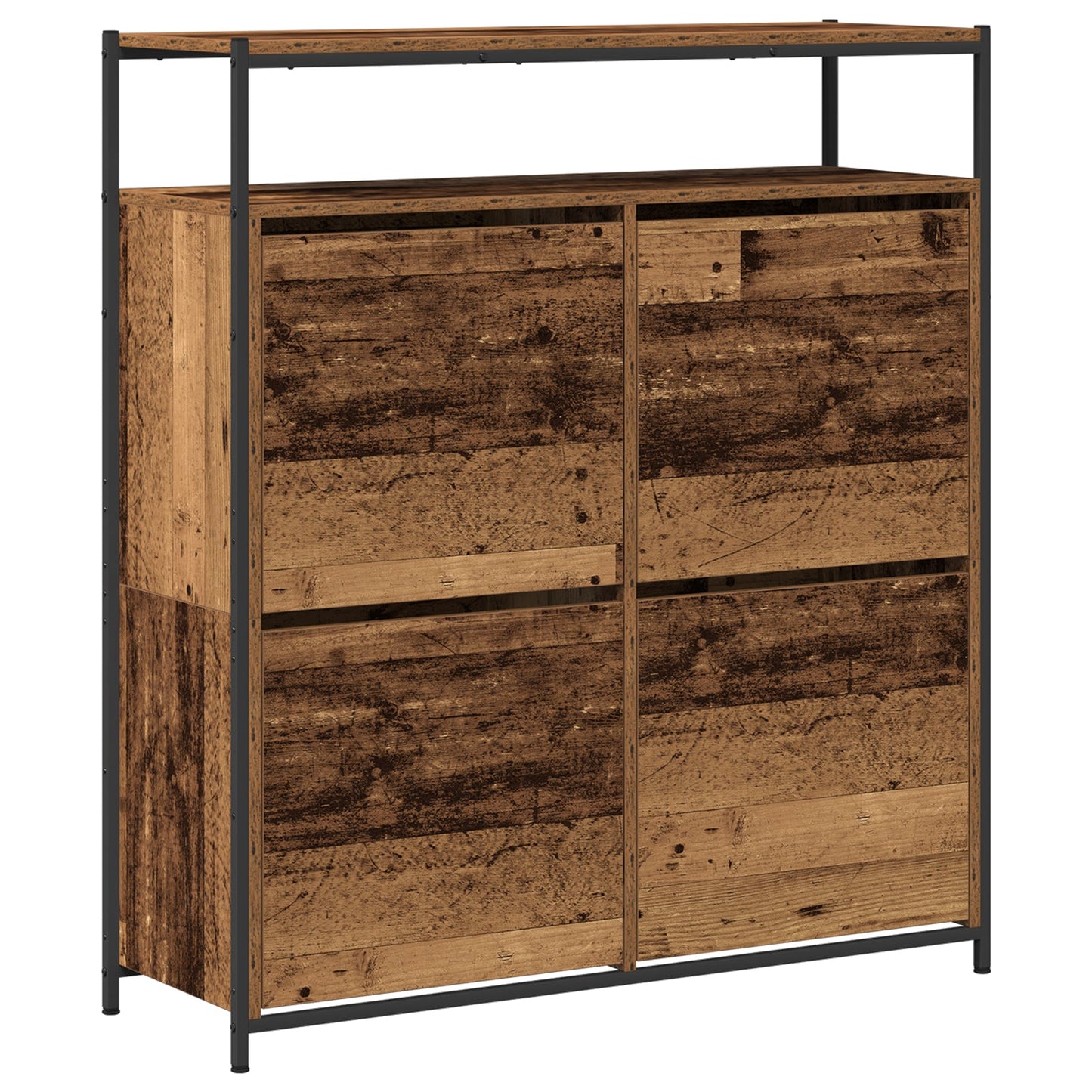 Shoe Cabinet with 4 Flip-Drawers Old Wood 100x34x112 cm