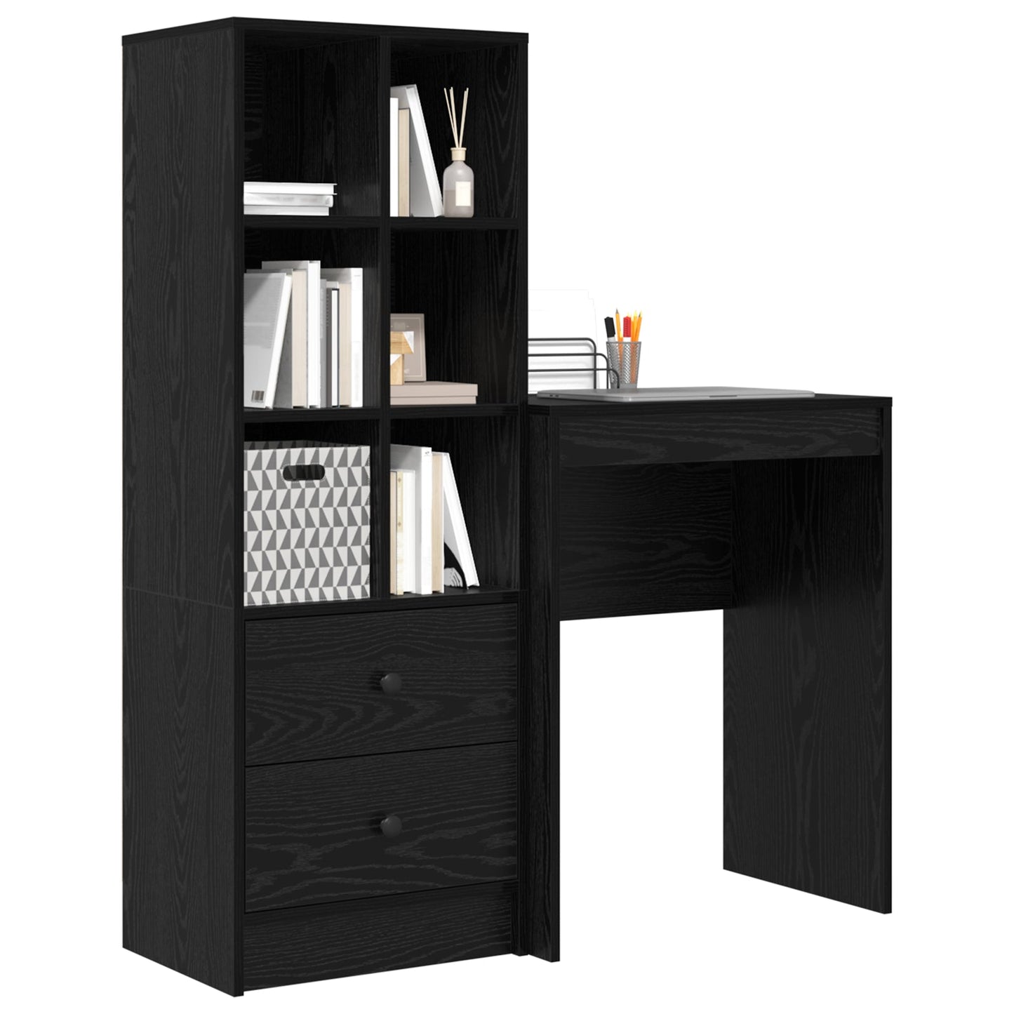 Desk with Storage Black Oak Engineered Wood
