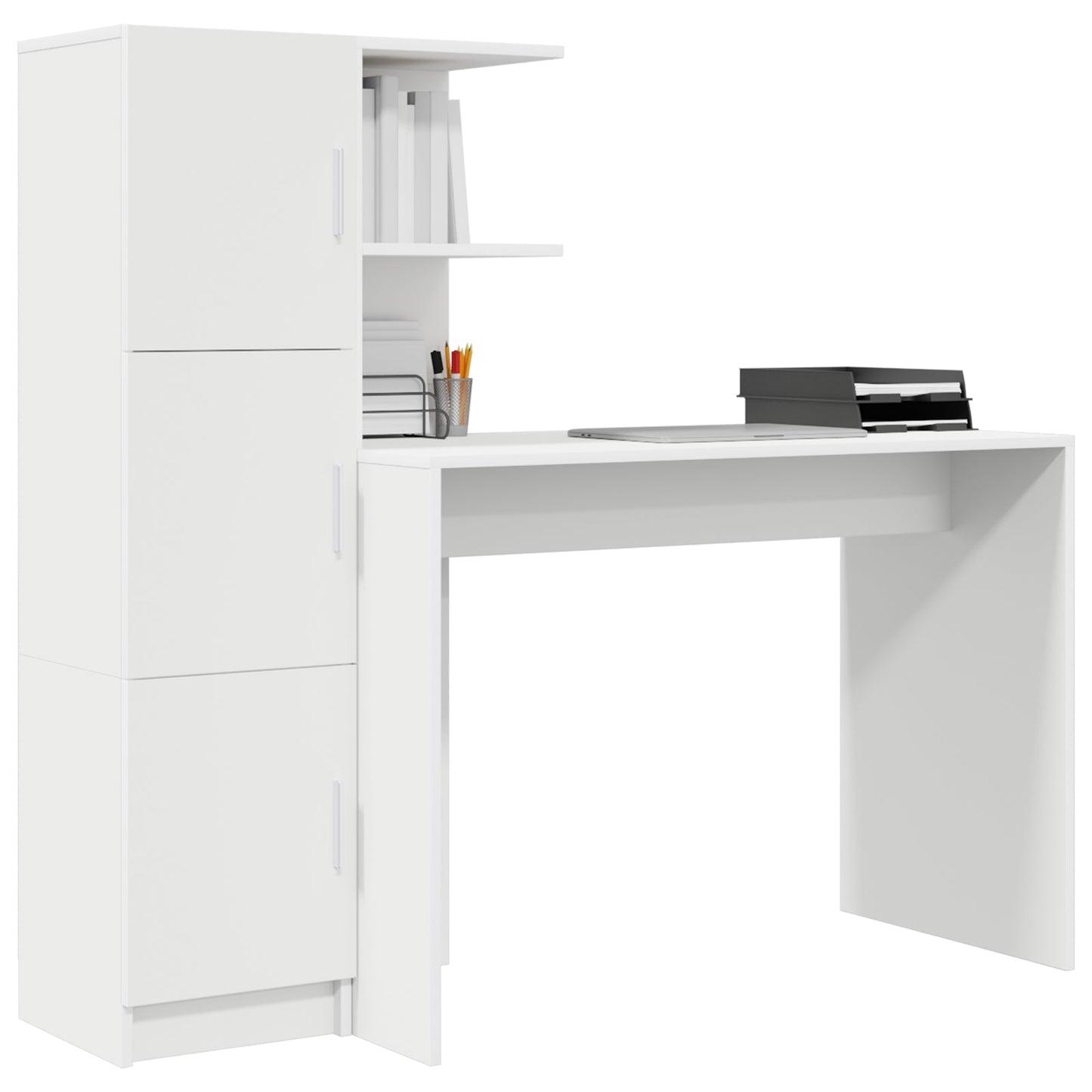 Desk with Storage White Engineered Wood