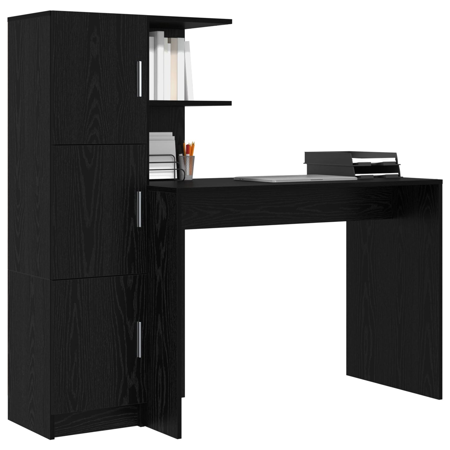 Desk with Storage Black Oak Engineered Wood