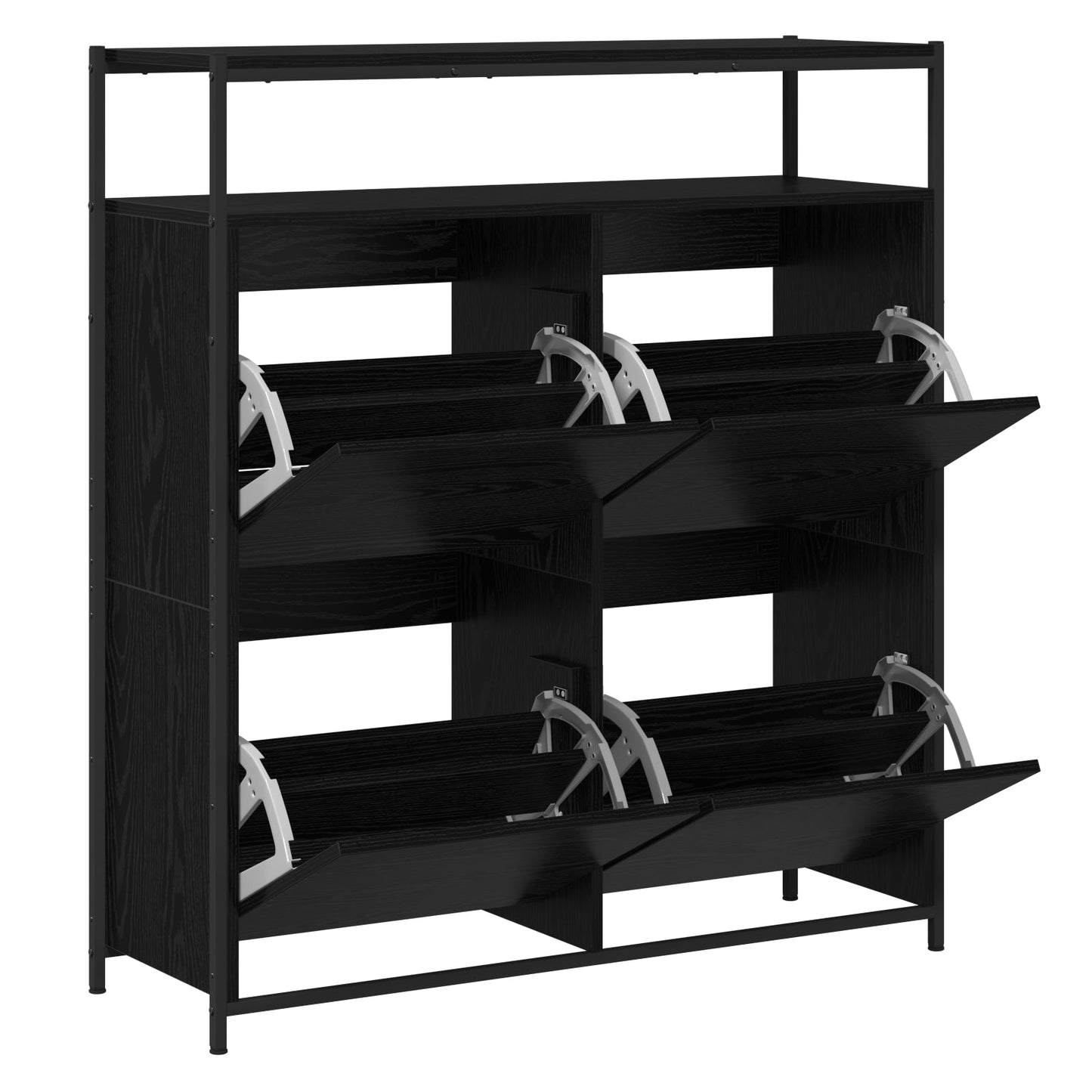 Shoe Cabinet with 4 Flip-Drawers Black Oak 100x34x112 cm