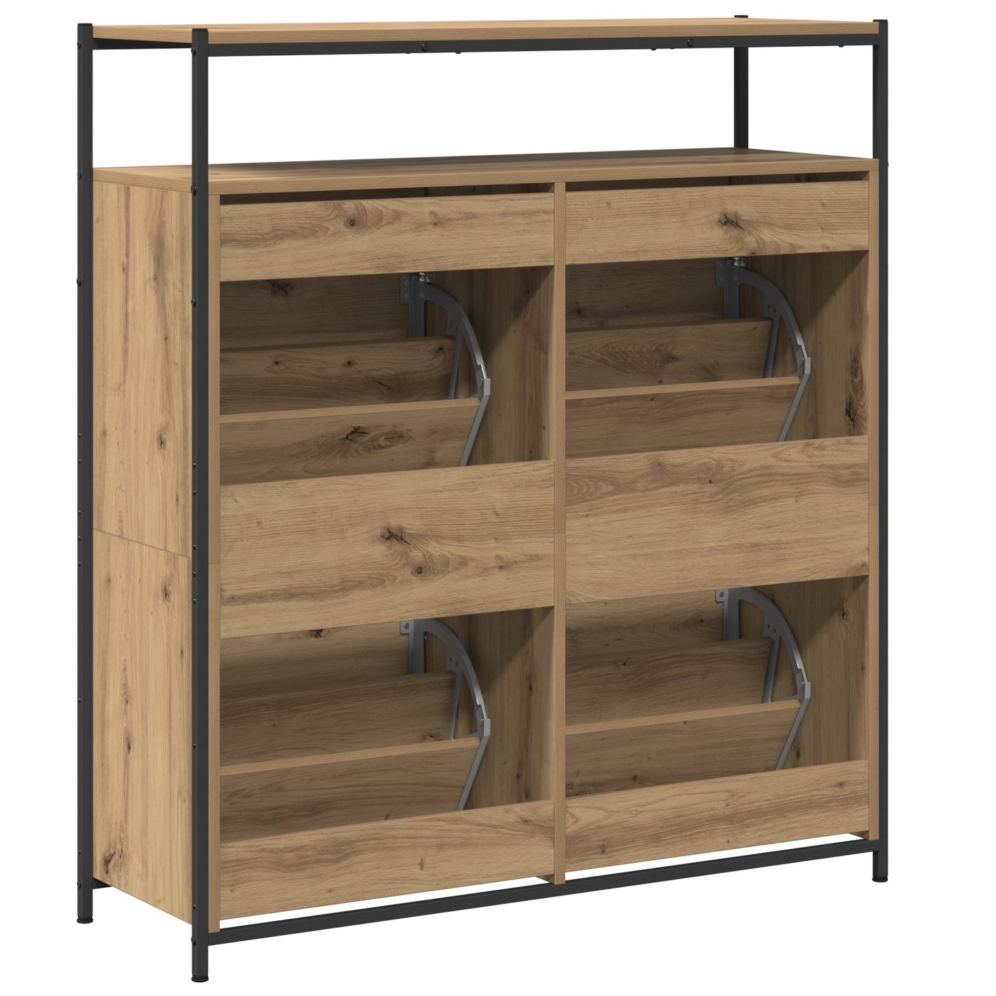 Shoe Cabinet with 4 Flip-Drawers Artisan Oak 100x34x112 cm