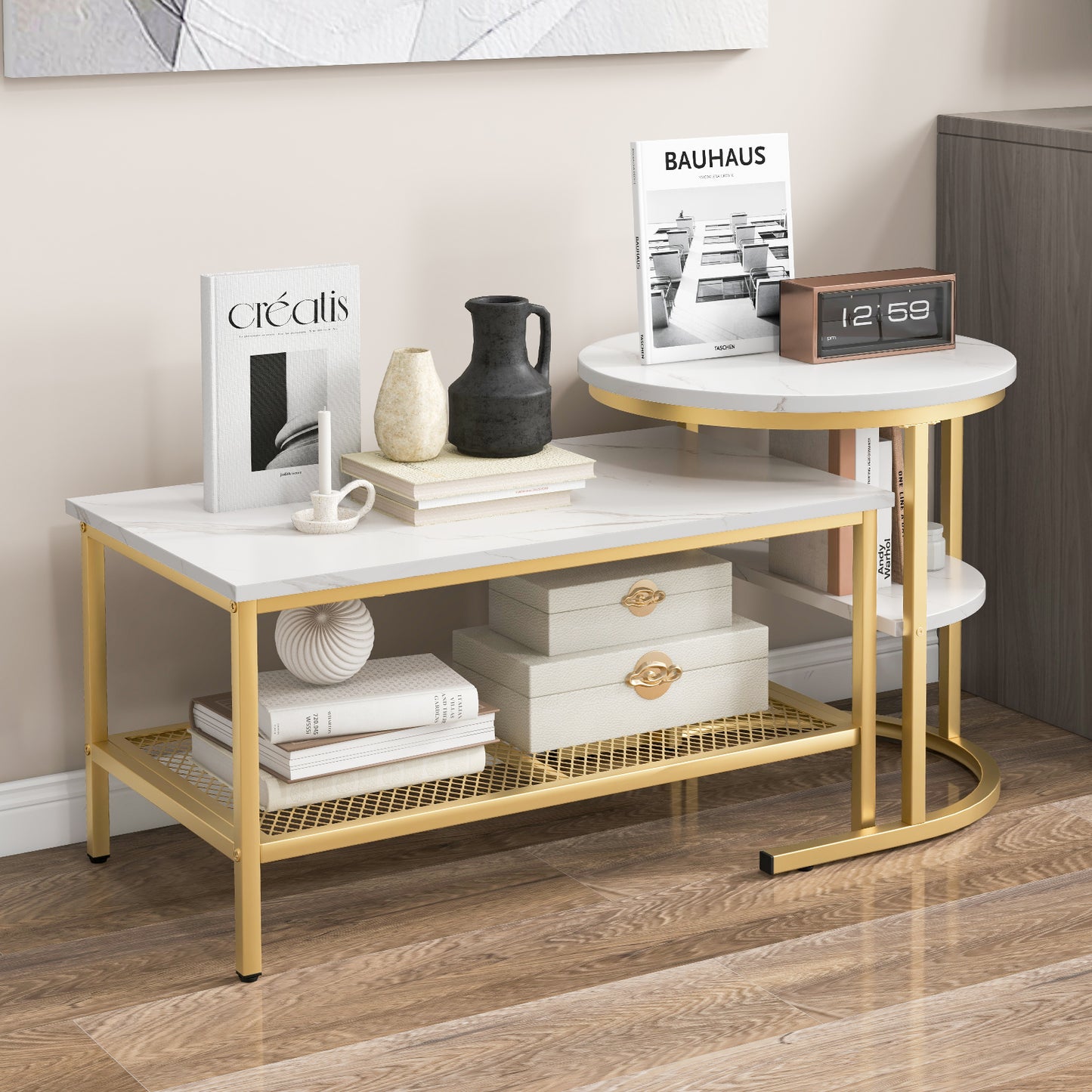 Set of 2 Nesting Coffee Table with Extra Storage Shelf-Black