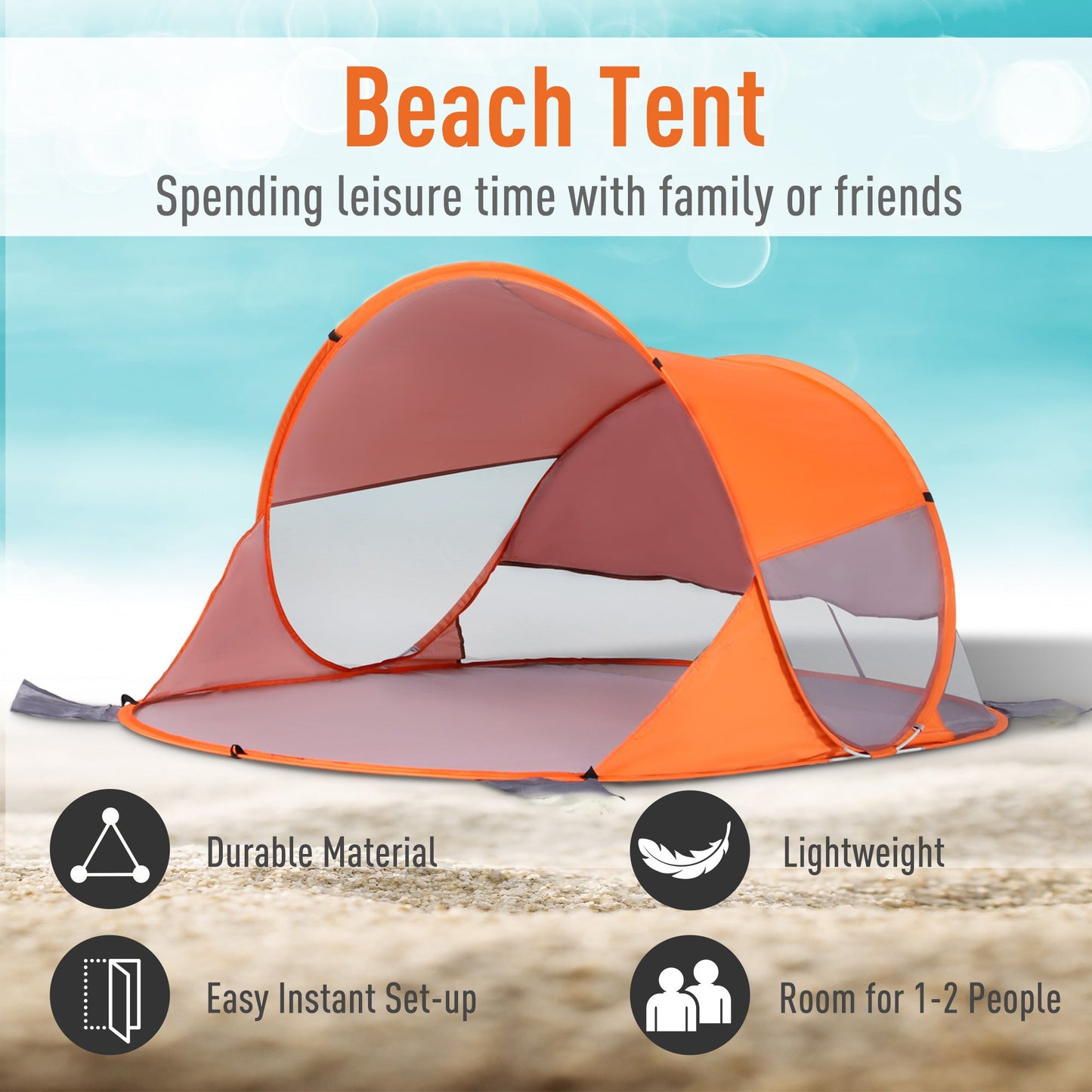 Outsunny 1-2 Person Pop up Beach Tent Hiking UV 30+ Protection Patio Sun Shade Shelter Portable Automatic