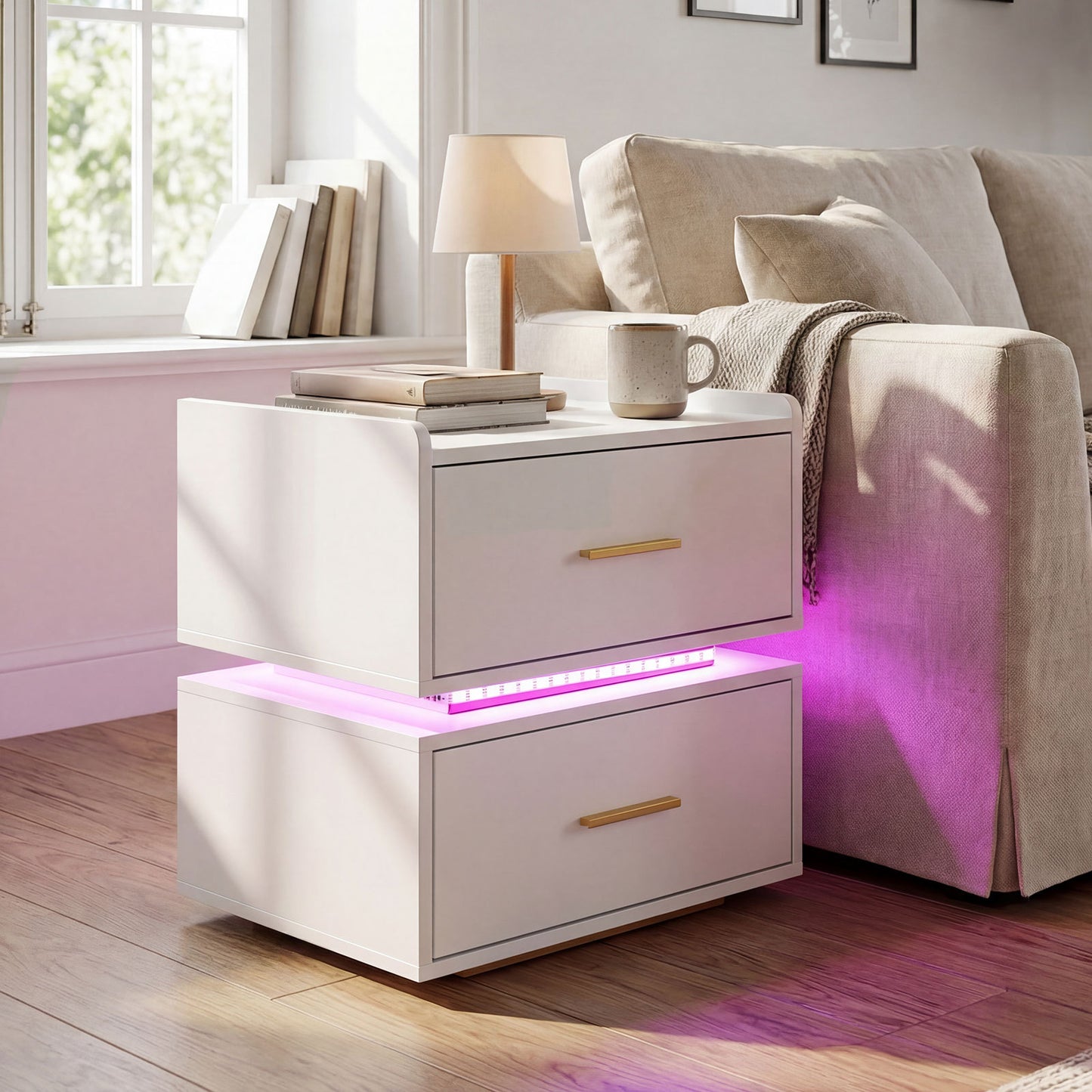 Nightstand with Charging Station and 2 Storage Drawers-Black