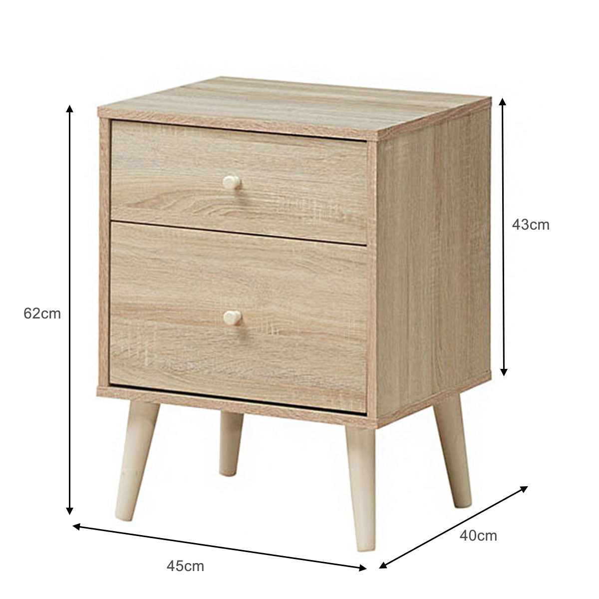 2-Drawer Nightstand with Solid Rubber Wood Legs and Large Storage Space-Black