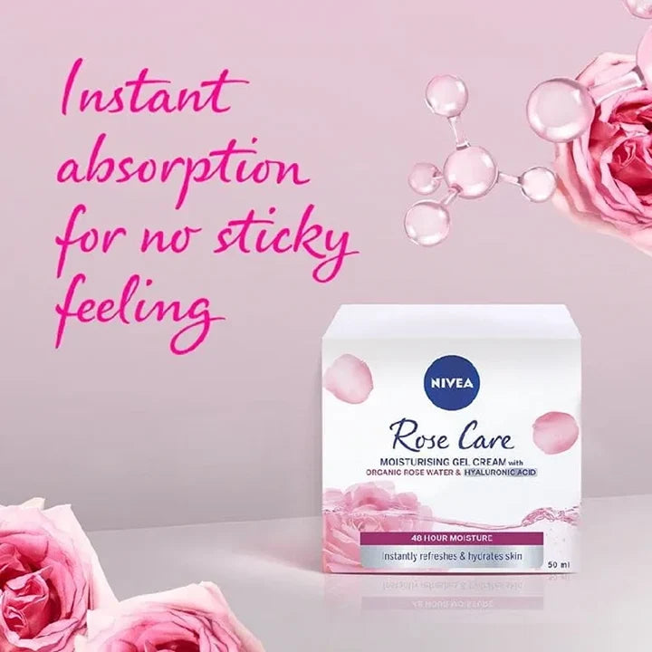 Nivea Rose Care Moisturising Gel Cream for Refreshing Hydration 50 ml/1.69 oz