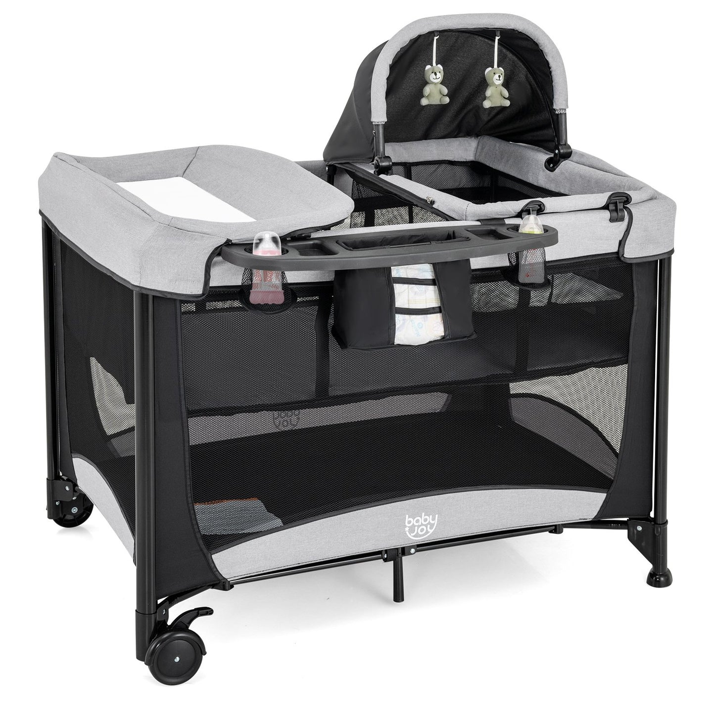 5 in 1 Portable Nursery Center with Bassinet and Cradle-Black