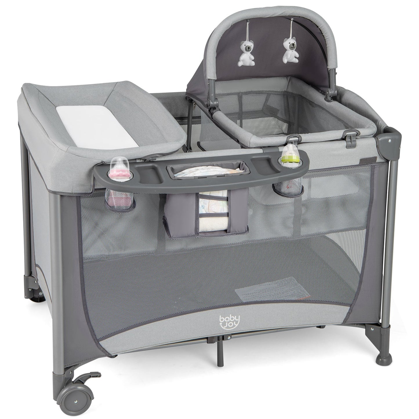 5 in 1 Portable Nursery Center with Bassinet and Cradle-Black