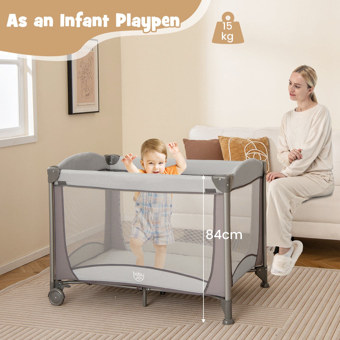 5 in 1 Portable Nursery Center with Bassinet and Cradle-Black