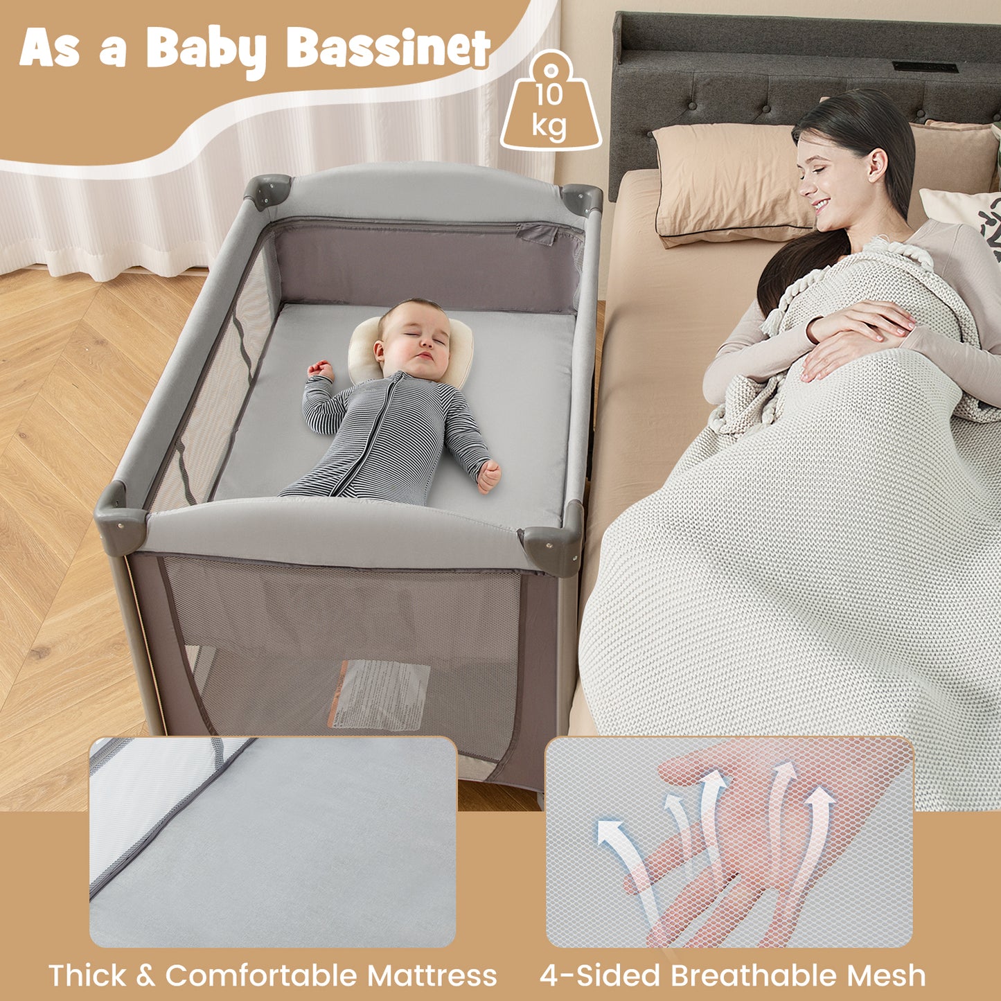 5 in 1 Portable Nursery Center with Bassinet and Cradle-Black