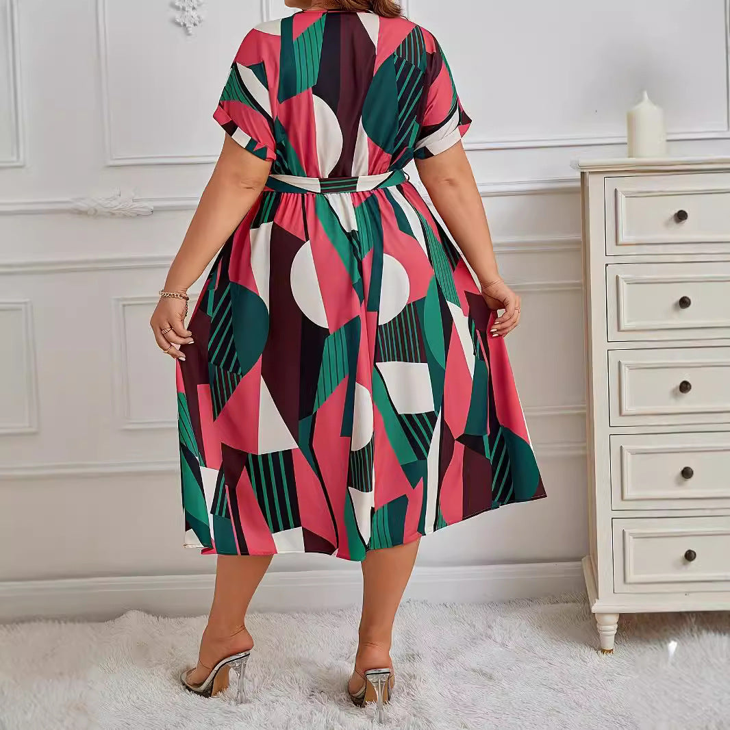 Fashion Printed Lace Up Dress