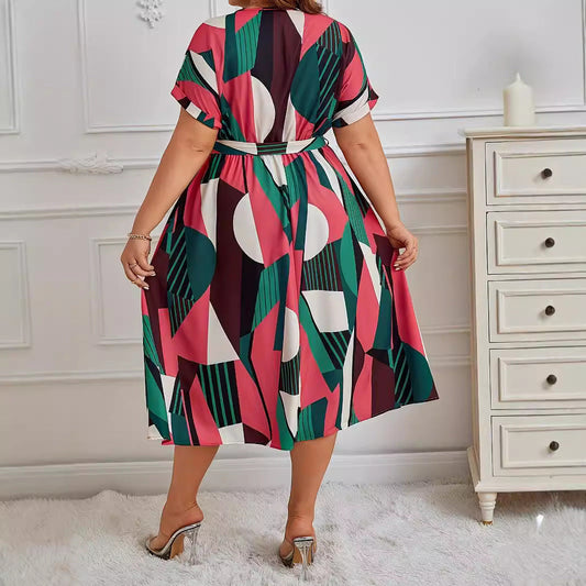 Fashion Printed Lace Up Dress