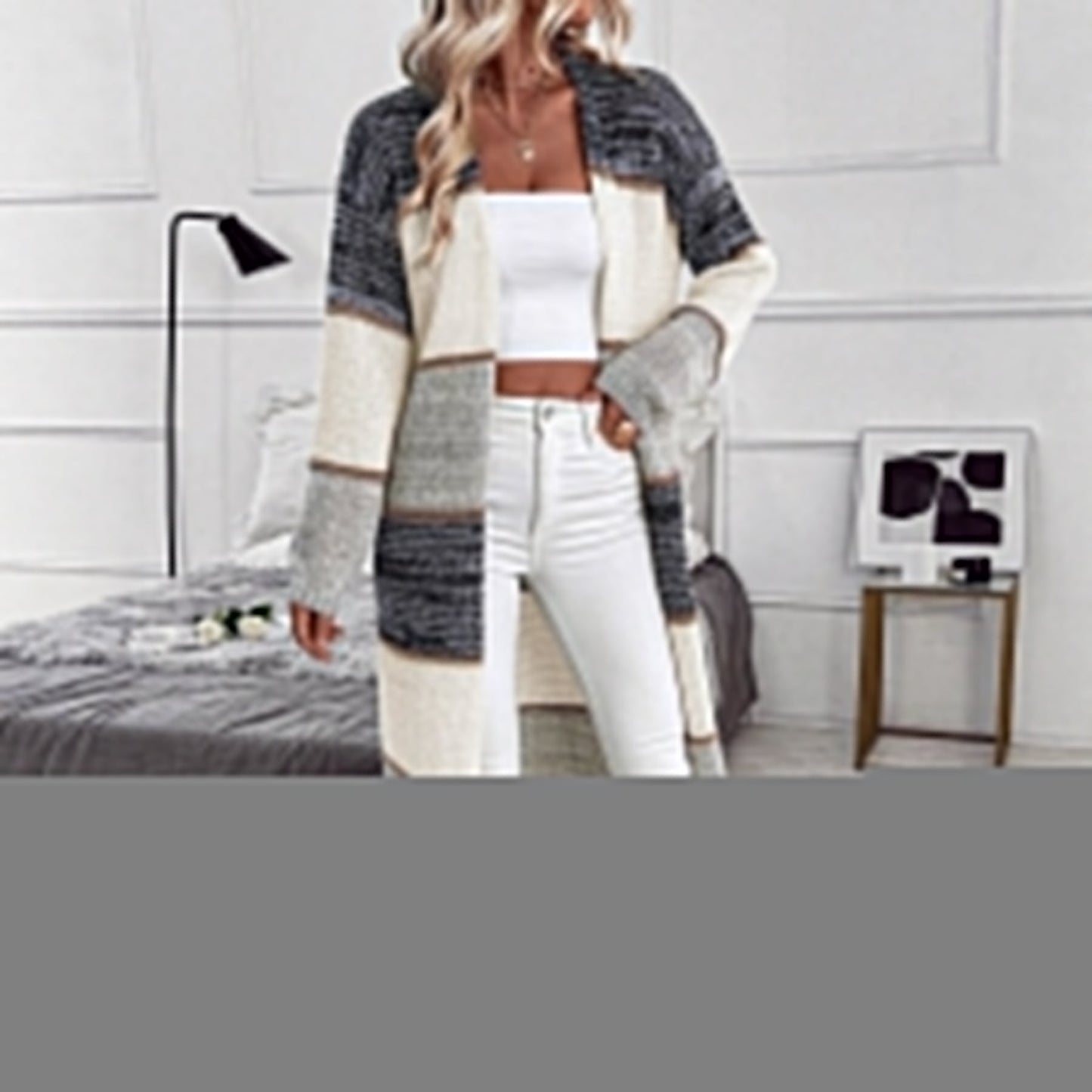 Women's Casual Knitted Color Matching Long Cardigan