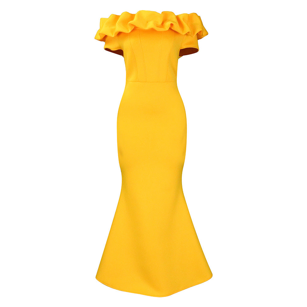 Elegant Women Long Evening Dresses Ruched Off Shoulder Slim Bodycon Mermiad White Dress Formal Party Wedding Guest Gown