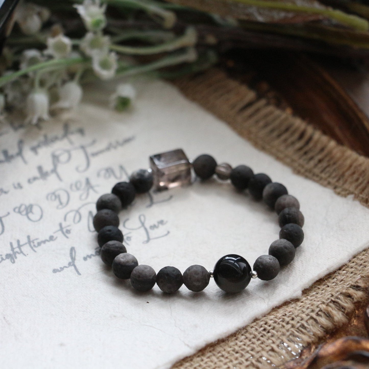 JEKIRA Obsidian Moon & Crystal Square Bracelet