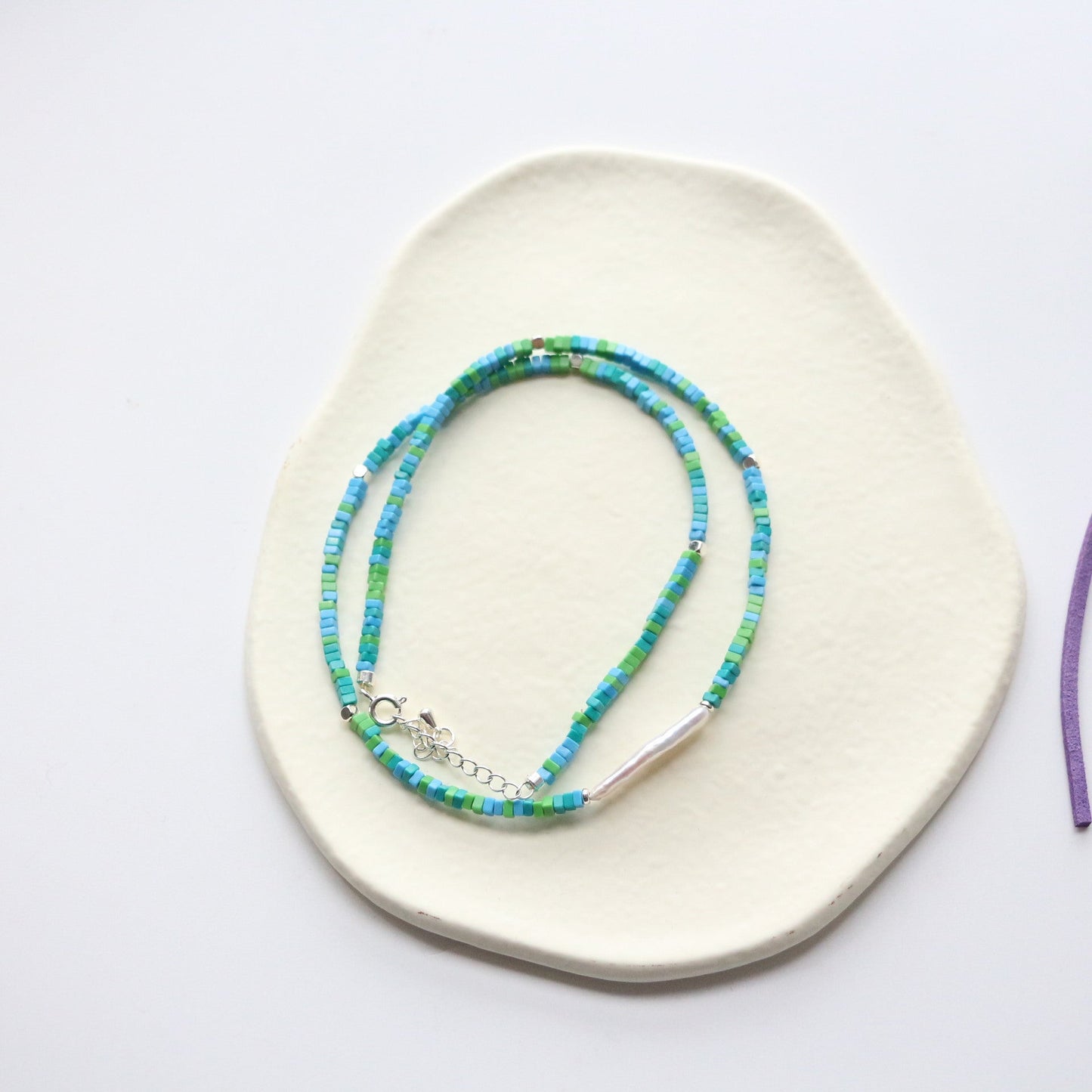JEKIRA Magnesite Turquoise & Baroque Pearl Necklace – 42+6cm