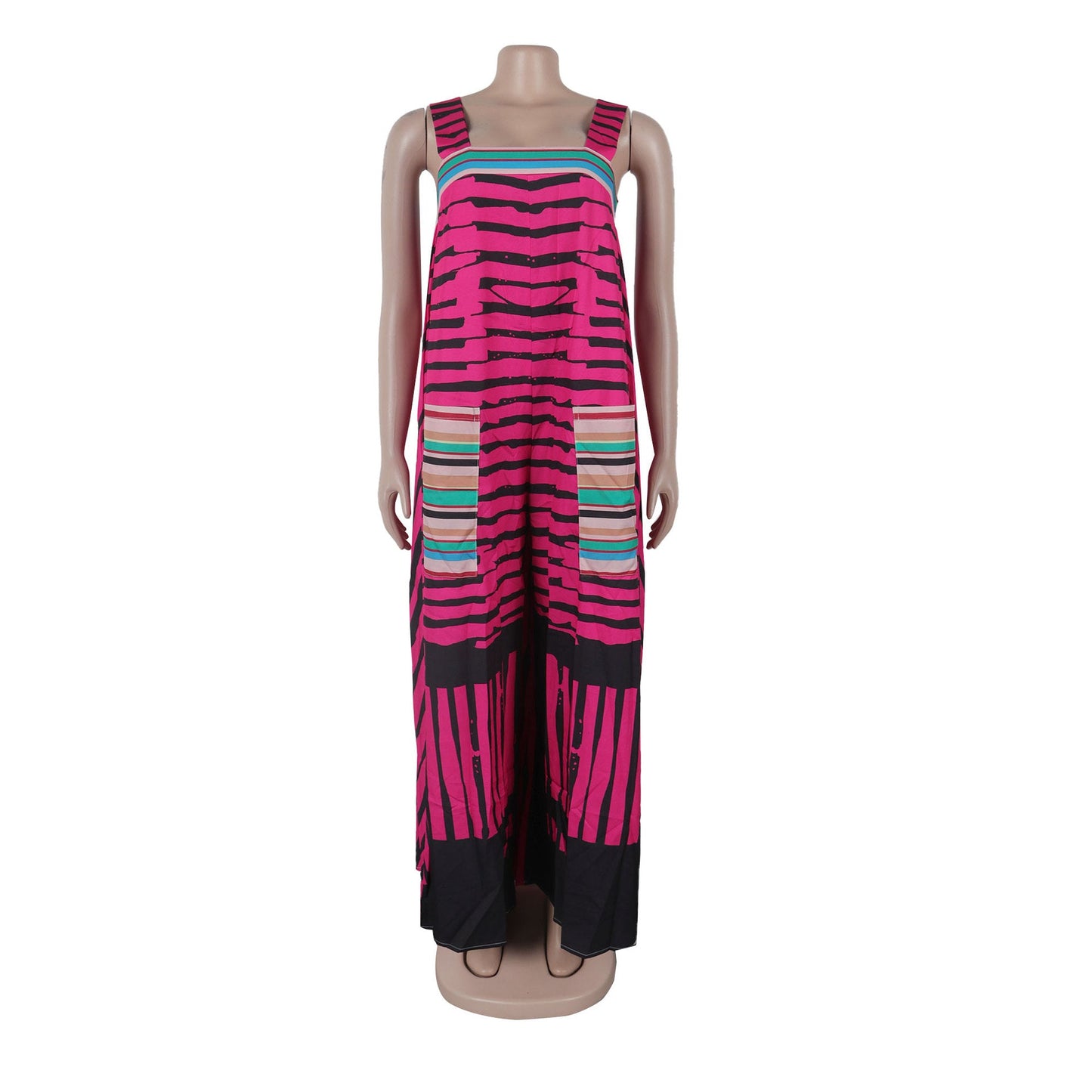 CM.YAYA Women Striped Wide Leg Straight Strap Tank Wide Leg Haren Sleeveless Jumpsuit 2024 Street Playsuit One Piece Suit Romper