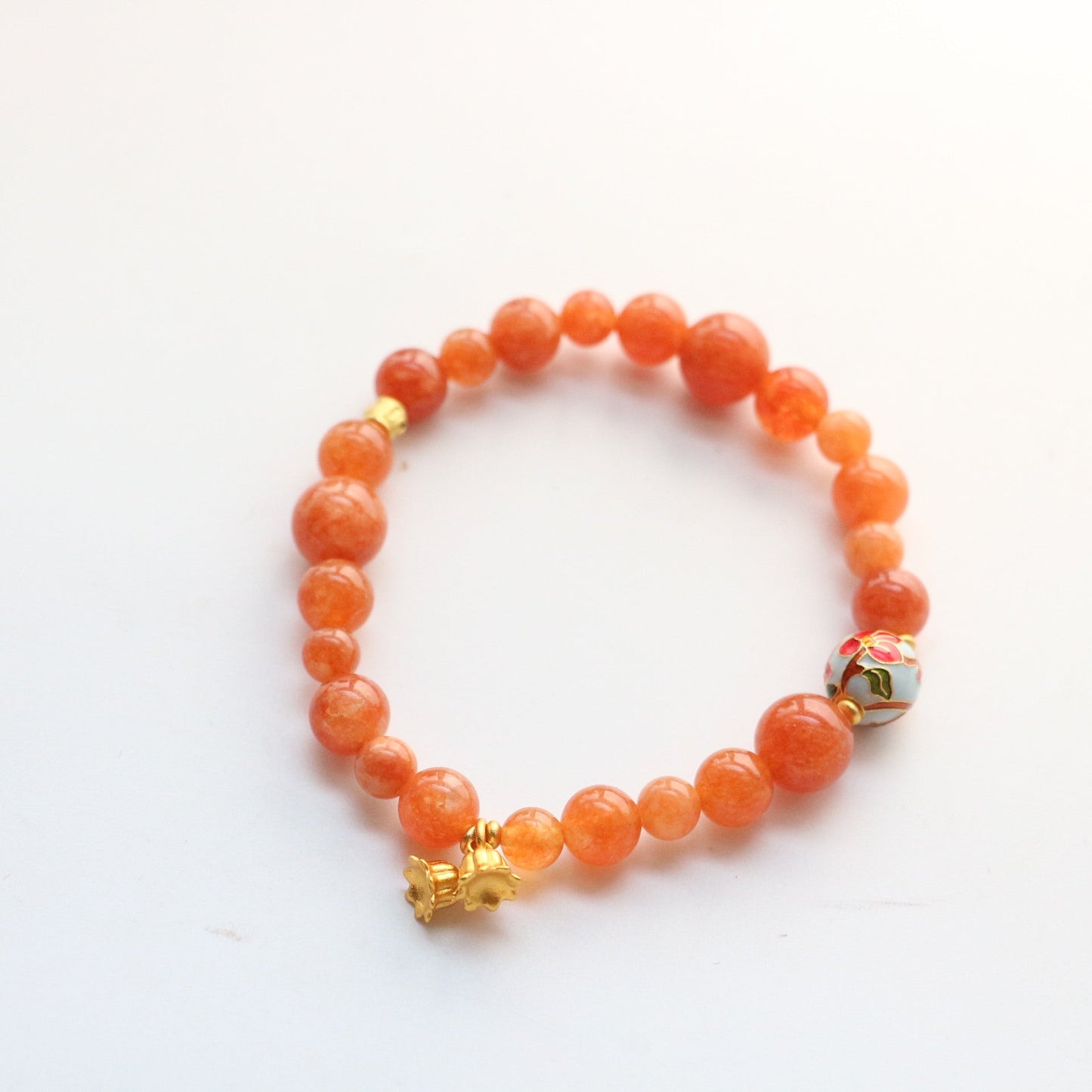 JEKIRA Orange Carnelian & Enamel Lily of the Valley Bracelet