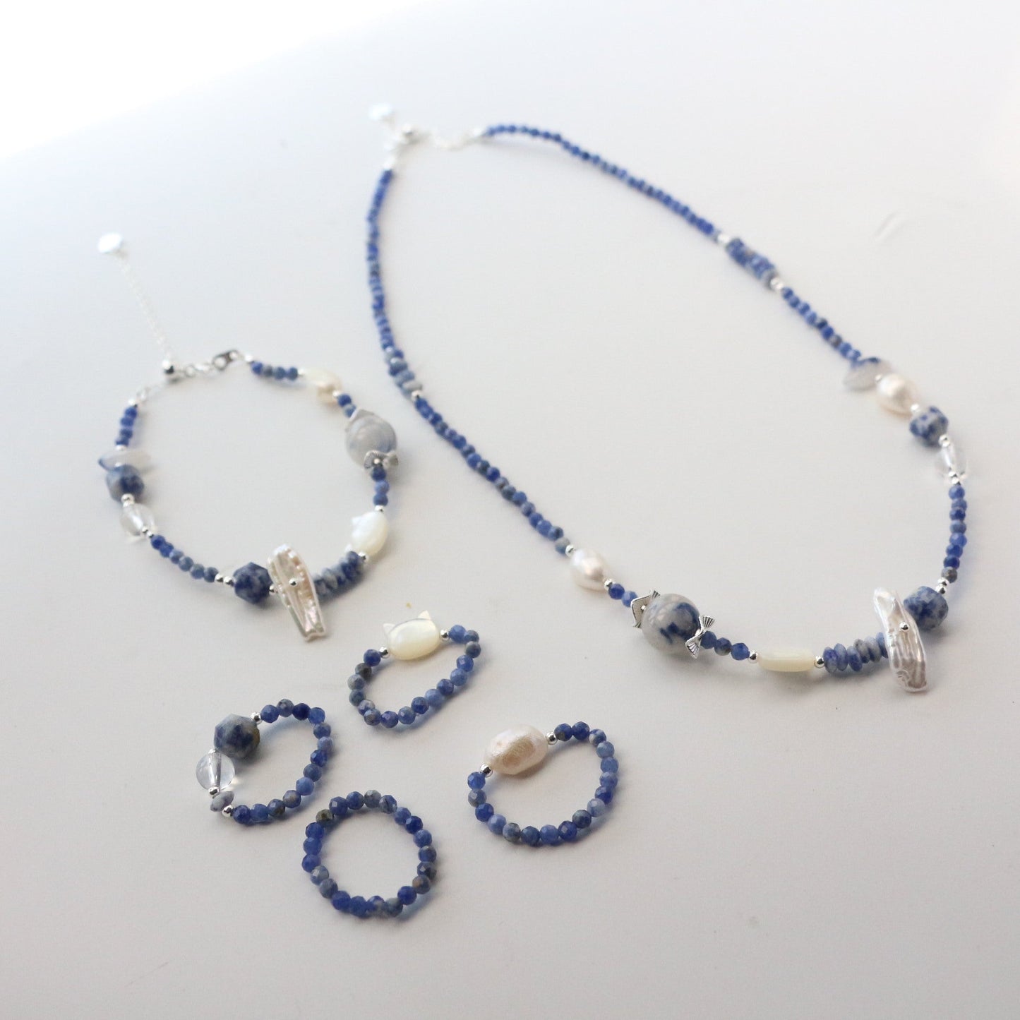 Jekira Ocean Blue Gemstone & Baroque Pearl Jewelry Set