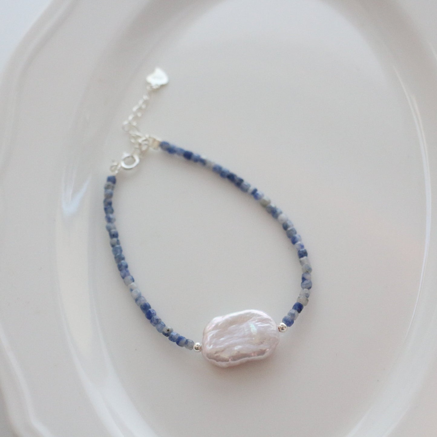 Jekira Blue Lace Agate & Pearl Set – 925 Silver Necklace & Bracelet