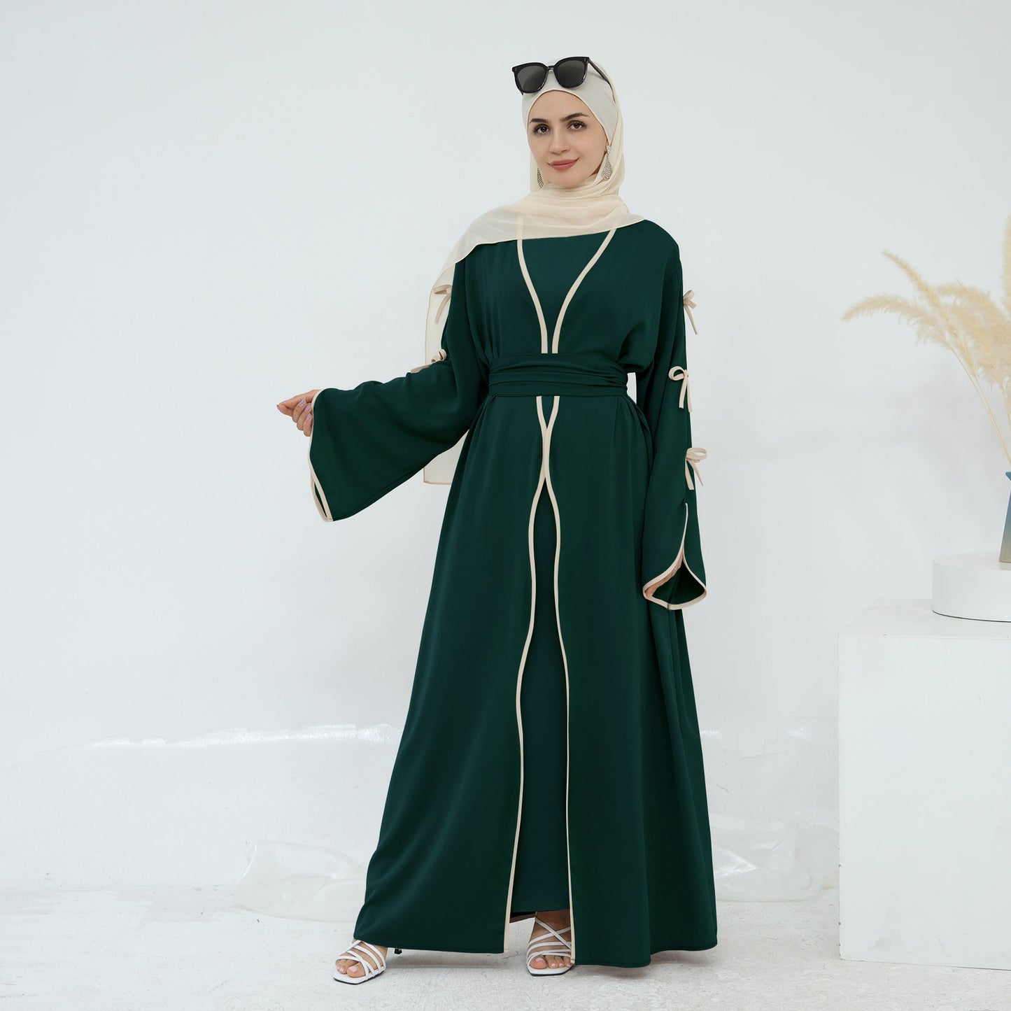 Elegant Bow Abaya Suit with Inner Top - Premium Modest Fashion