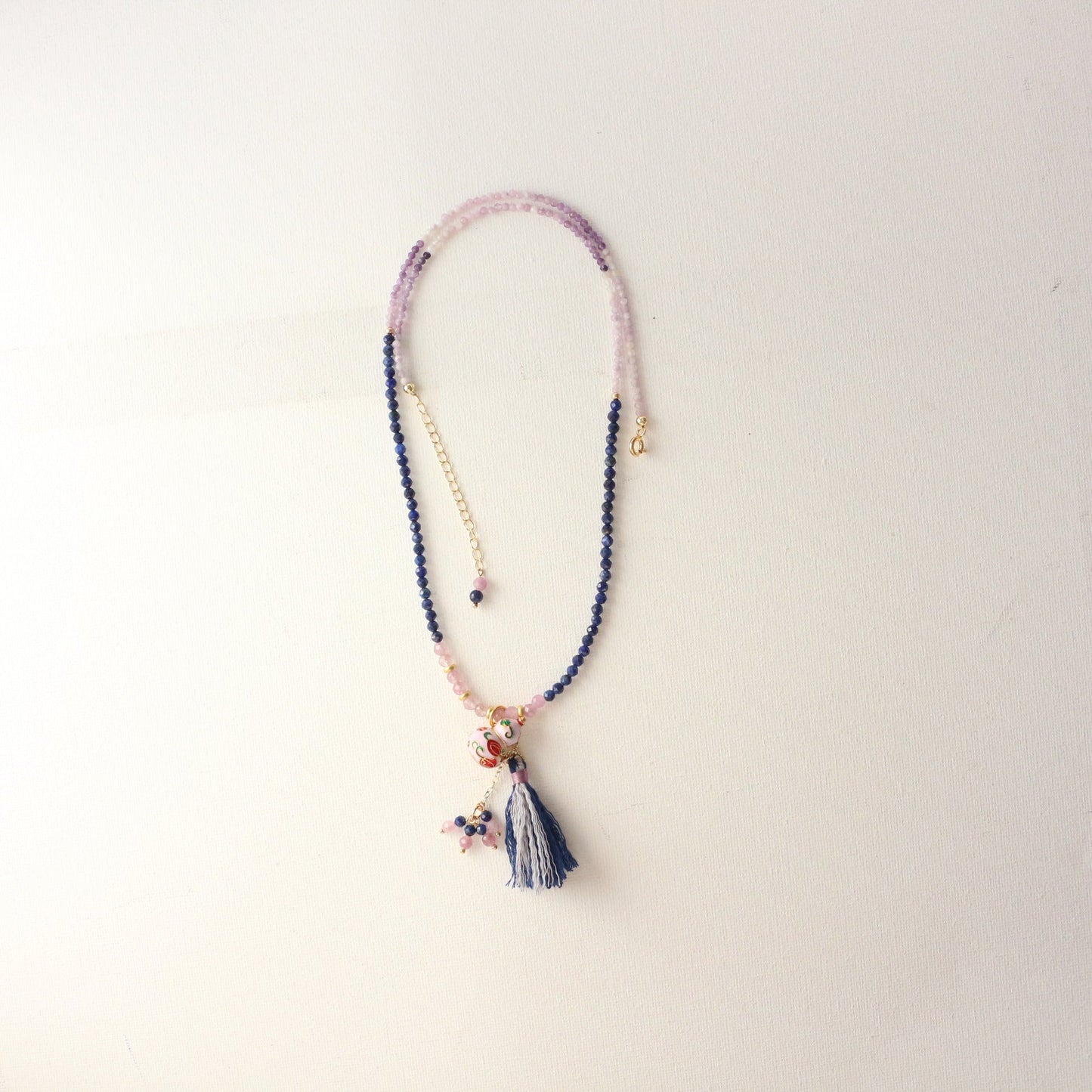 Jekira Lapis Lazuli & Amethyst Enamel Gourd Tassel Necklace – Sand Gold Luxury