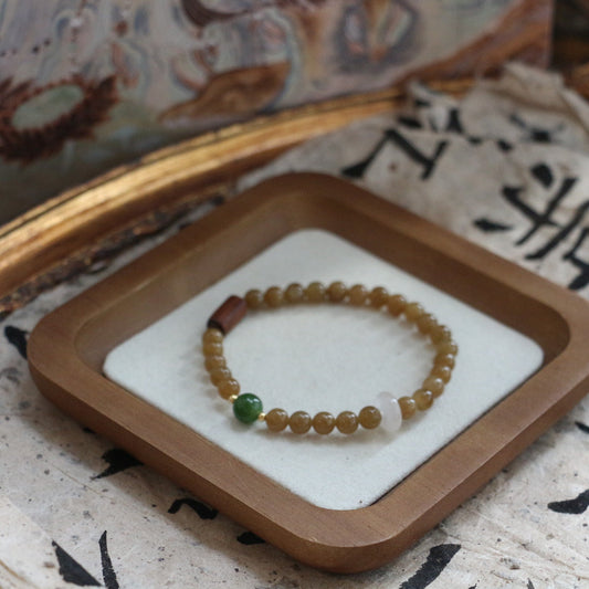 JEKIRA Honeyed Hetian Jade & Wood Bead Bracelet
