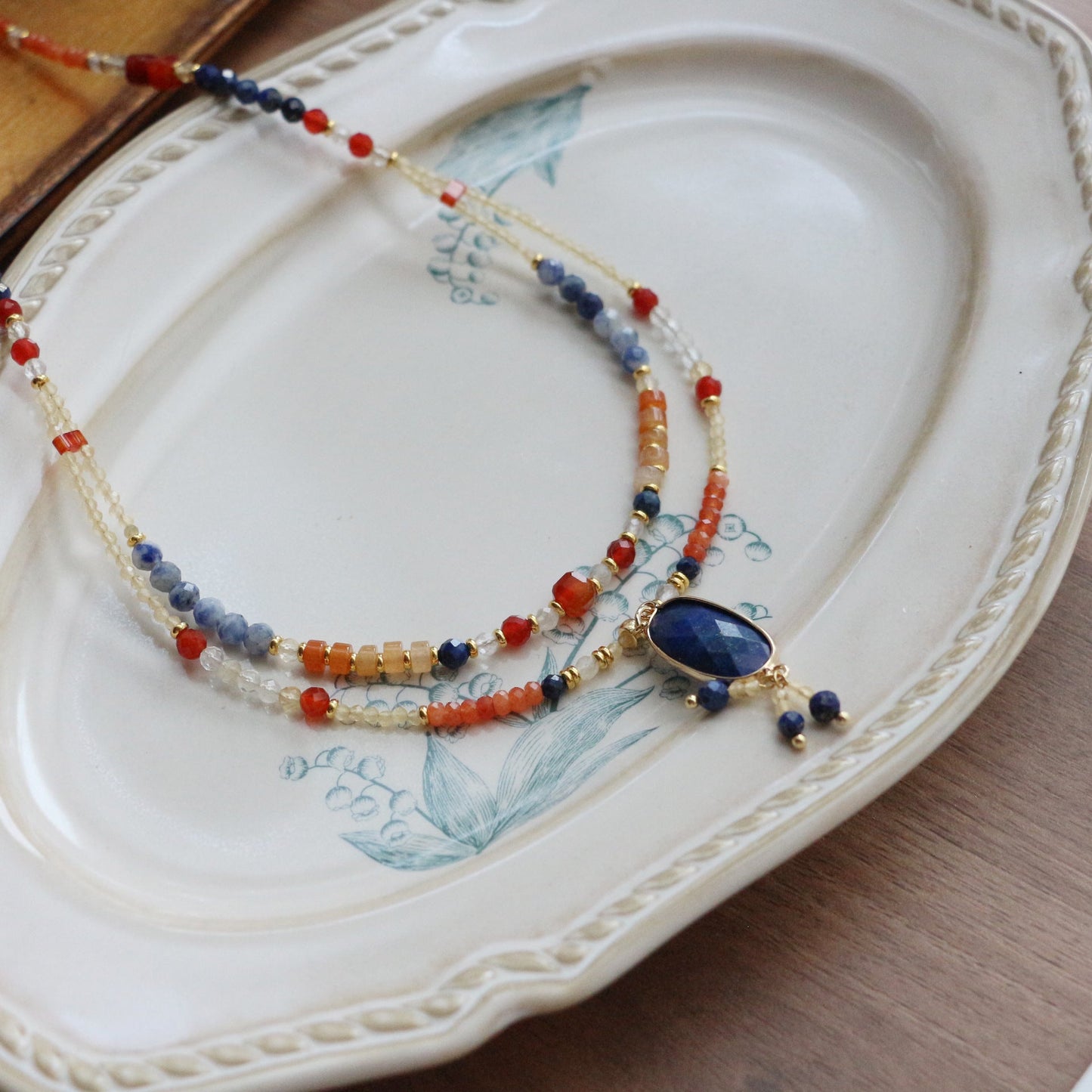 Jekira Lapis Lazuli & Gemstone Jewelry Set – Layered Necklace, Bracelet, Earrings & Rings