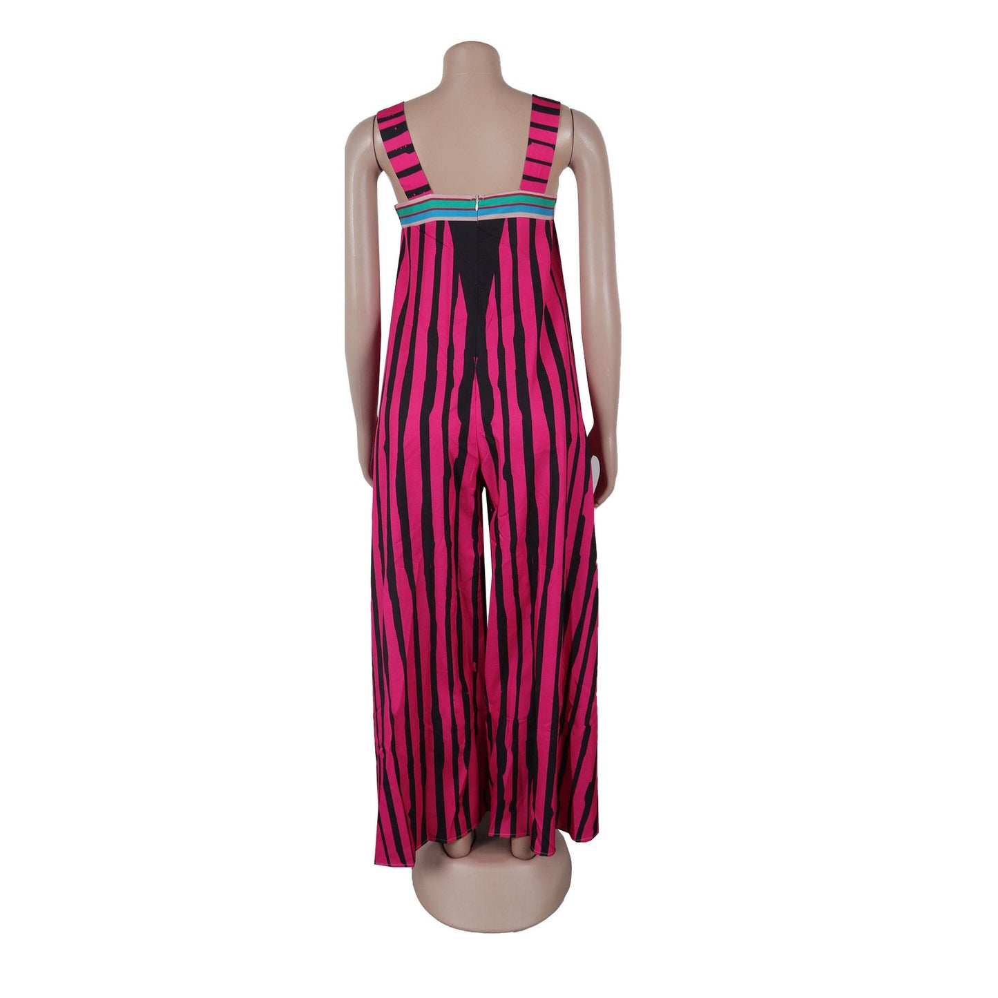 CM.YAYA Women Striped Wide Leg Straight Strap Tank Wide Leg Haren Sleeveless Jumpsuit 2024 Street Playsuit One Piece Suit Romper