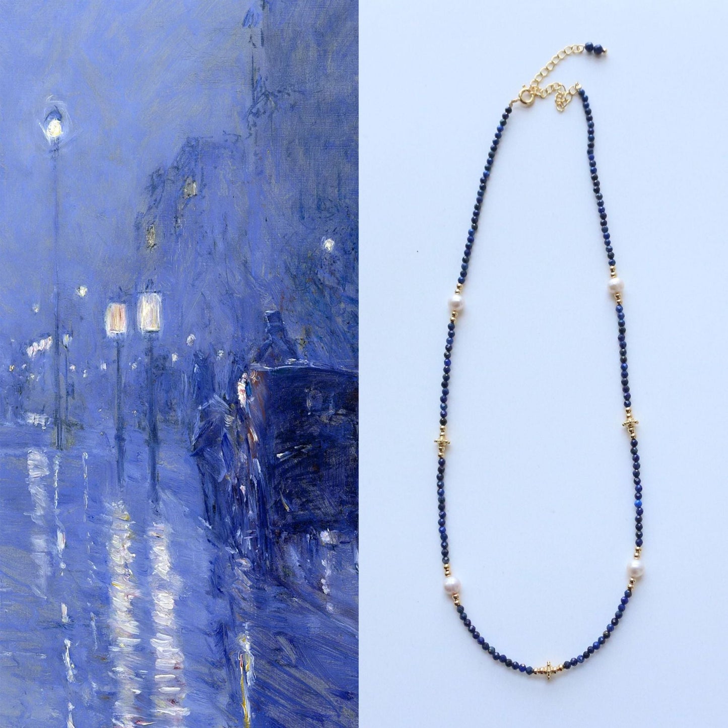 Jekira Delicate Lapis Lazuli & Baroque Pearl Necklace