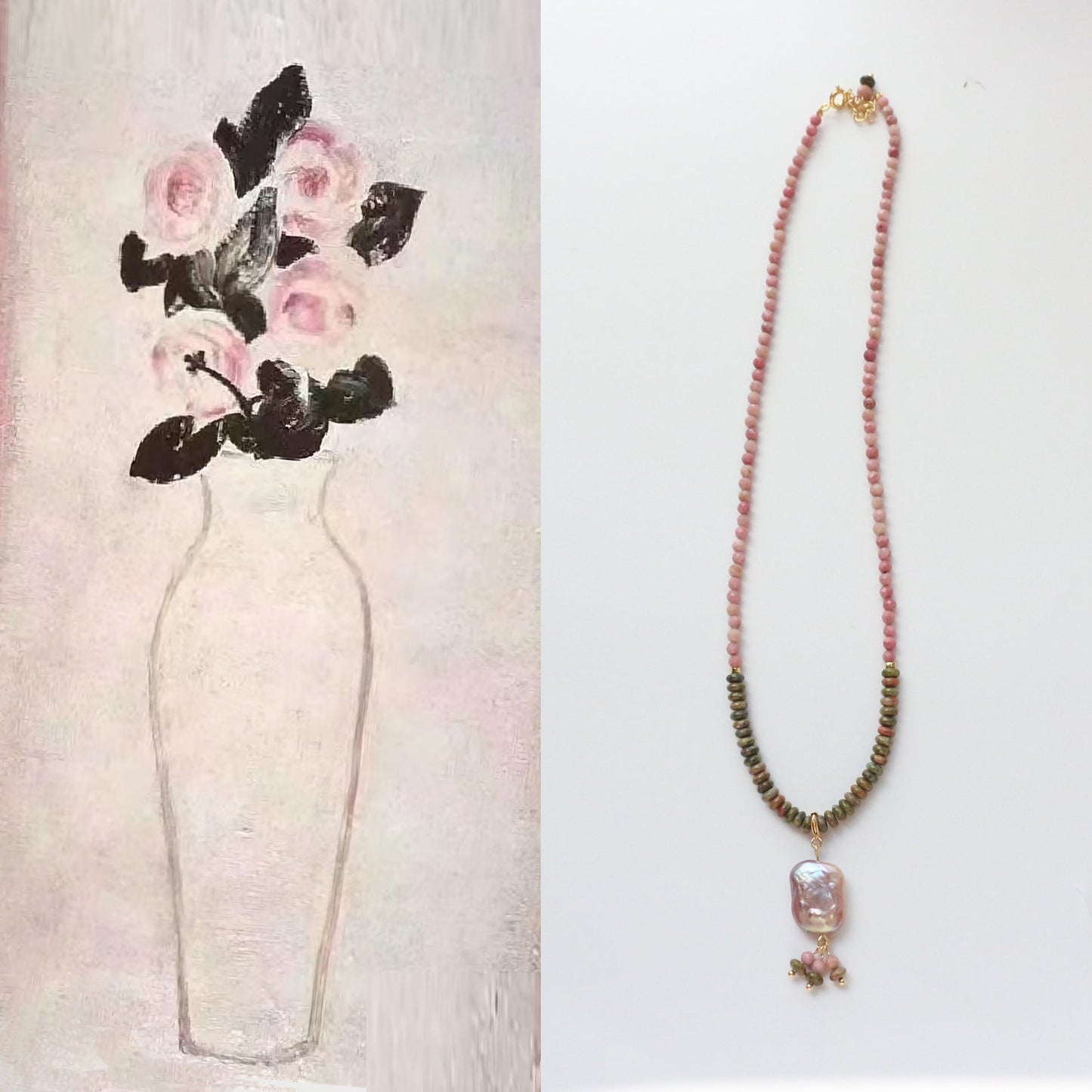 Jekira Rhodochrosite & Baroque Pearl Necklace Set
