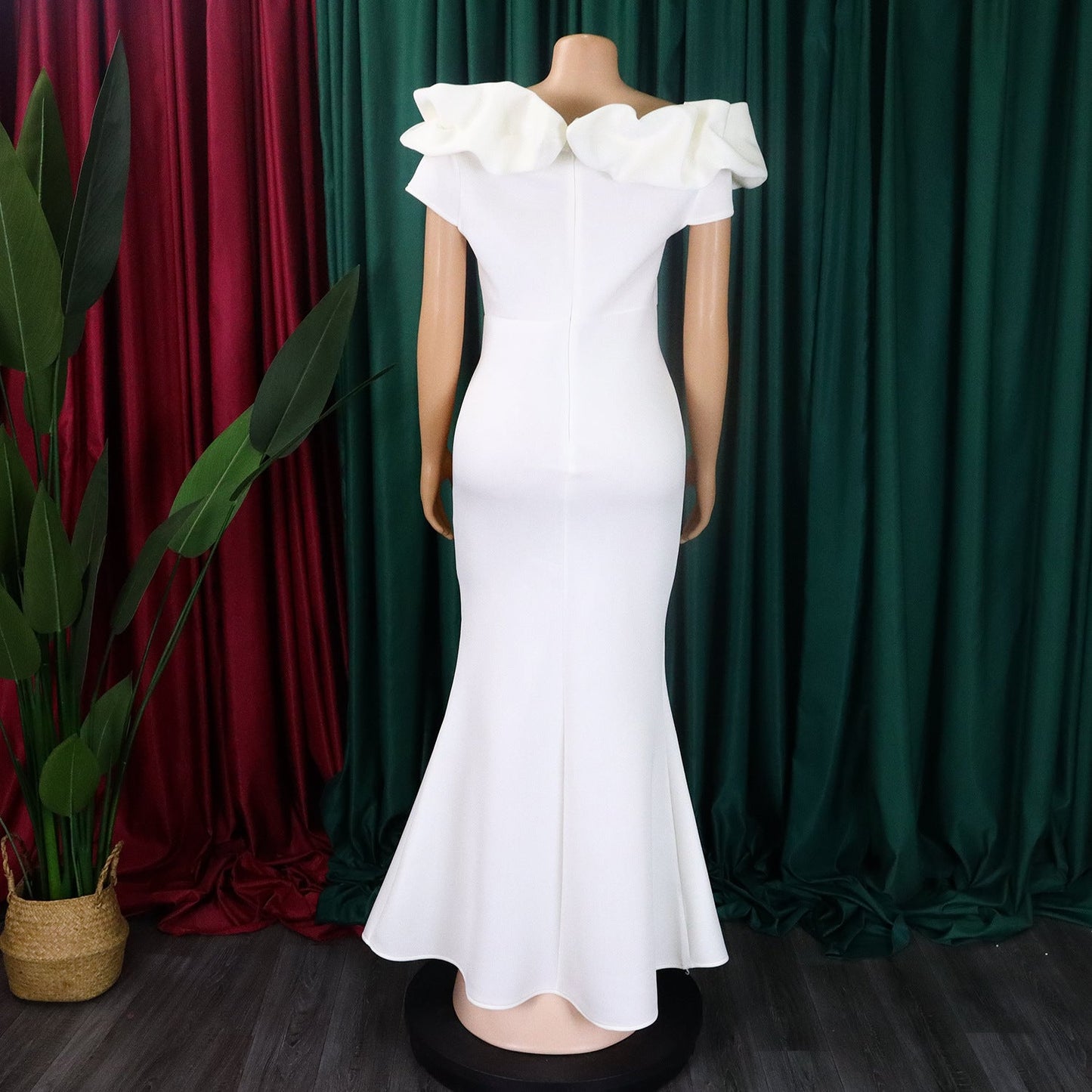 Elegant Women Long Evening Dresses Ruched Off Shoulder Slim Bodycon Mermiad White Dress Formal Party Wedding Guest Gown