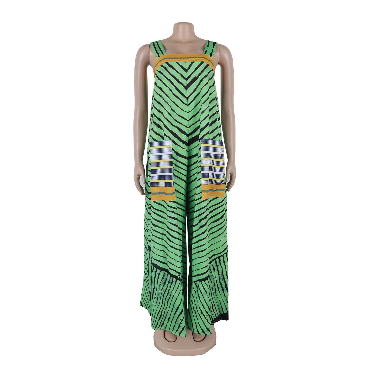 CM.YAYA Women Striped Wide Leg Straight Strap Tank Wide Leg Haren Sleeveless Jumpsuit 2024 Street Playsuit One Piece Suit Romper
