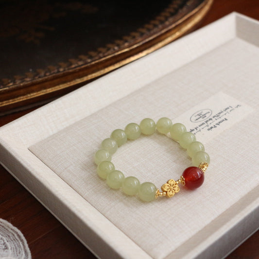Jekira Green Gemstone & Red Agate Bracelet Duo – 15cm & 16cm Hand Sizes, 18K Gold Plated