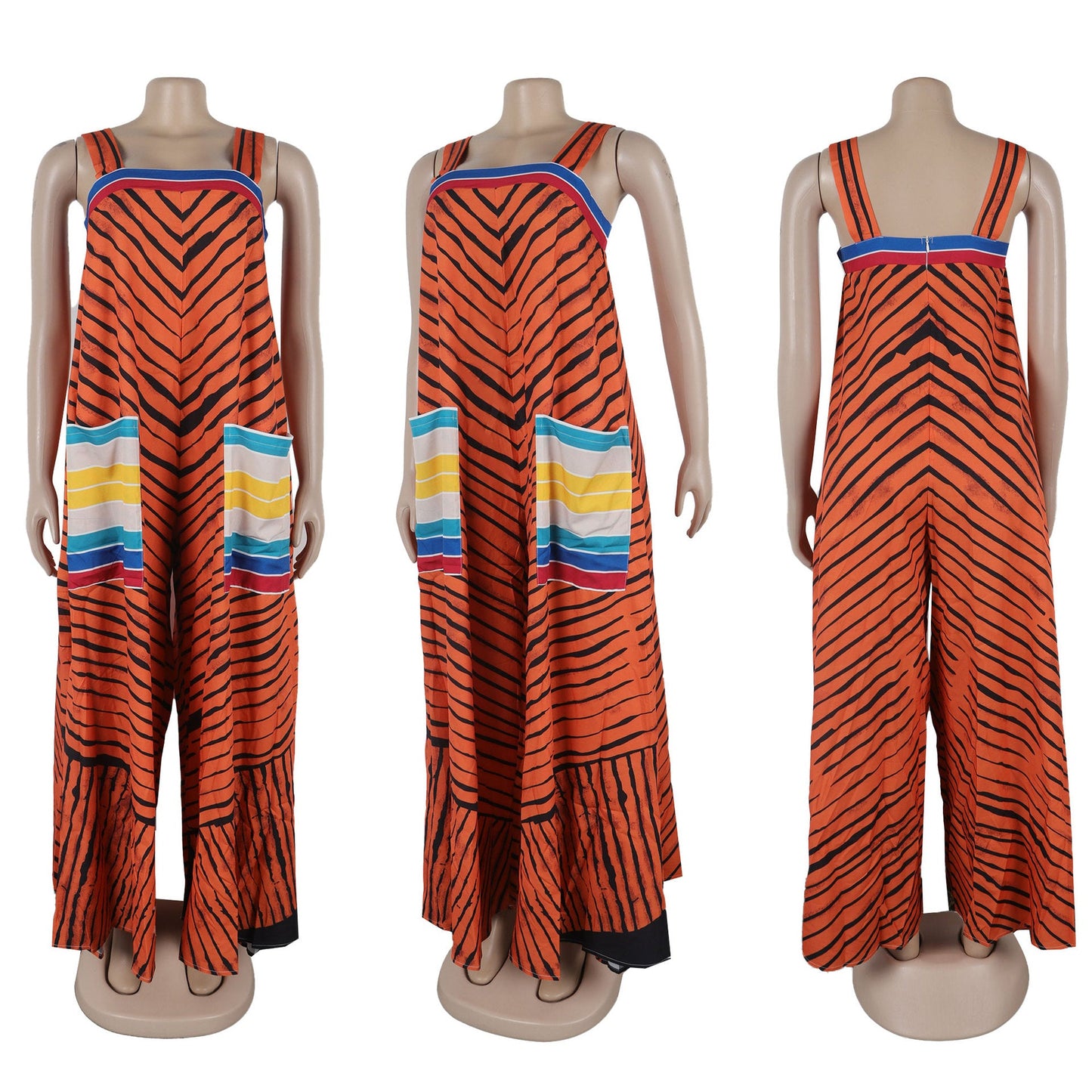 CM.YAYA Women Striped Wide Leg Straight Strap Tank Wide Leg Haren Sleeveless Jumpsuit 2024 Street Playsuit One Piece Suit Romper
