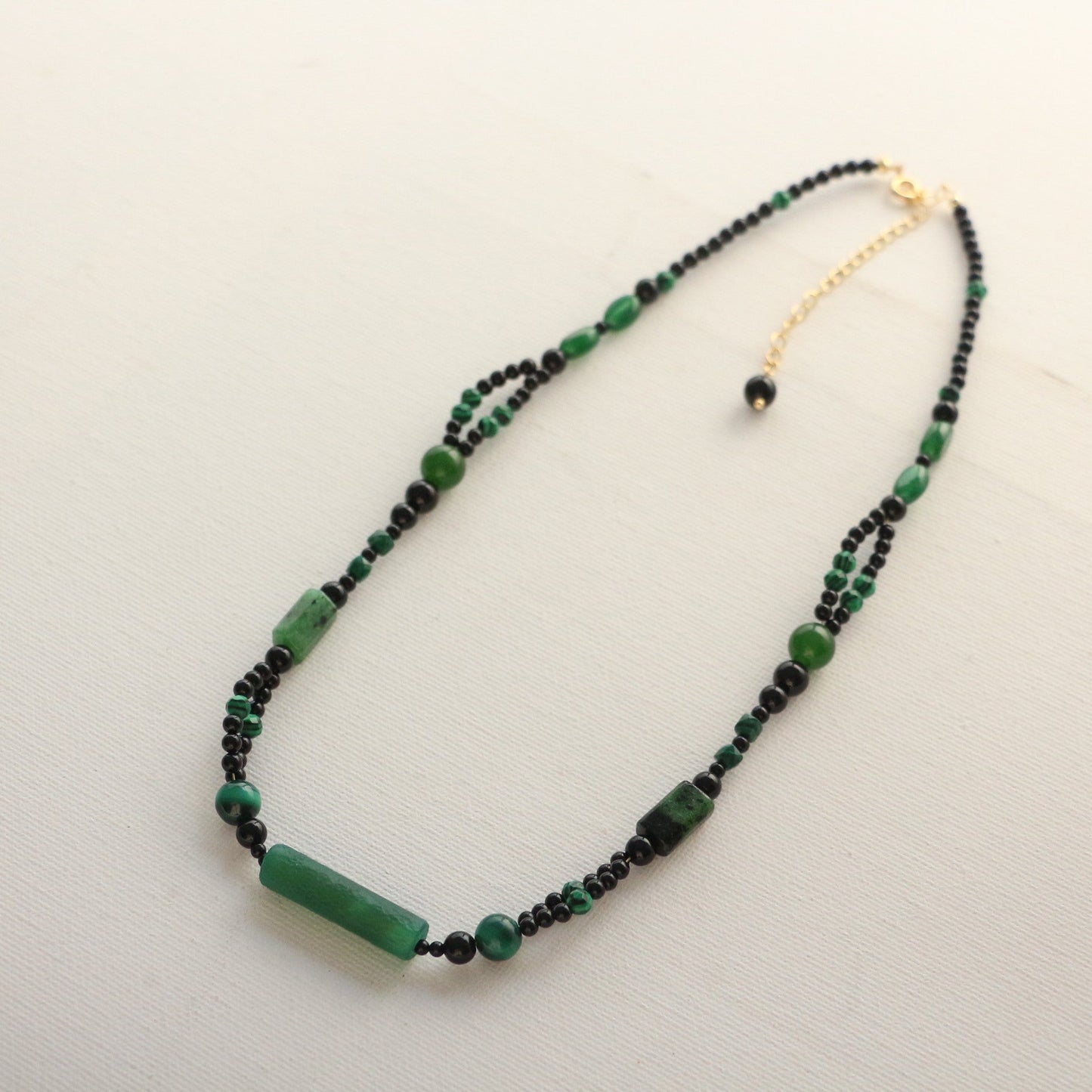 Jekira Black & Green Agate Necklace and Red & Black Agate Bead Necklace