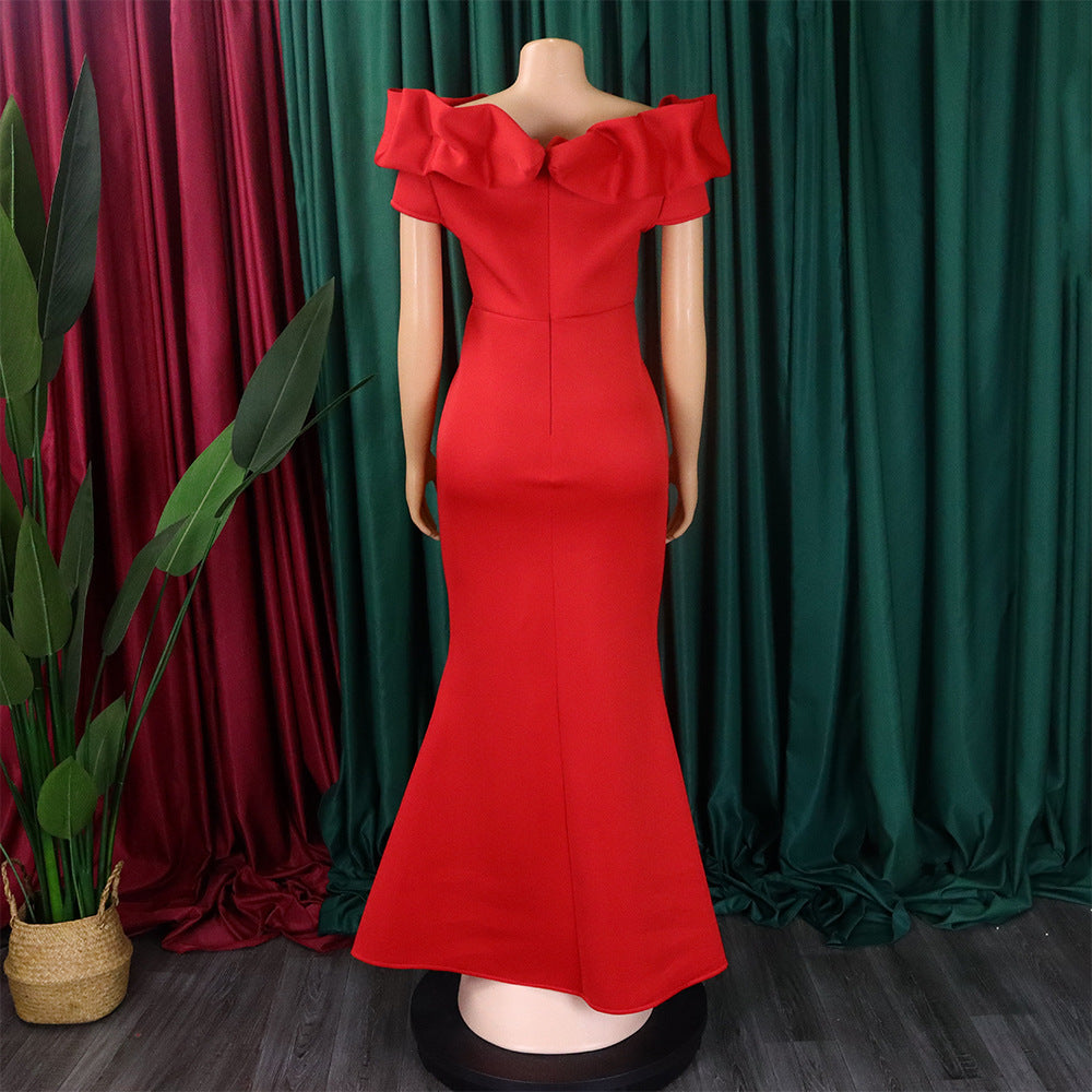 Elegant Women Long Evening Dresses Ruched Off Shoulder Slim Bodycon Mermiad White Dress Formal Party Wedding Guest Gown