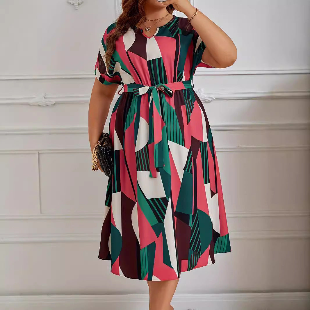Fashion Printed Lace Up Dress