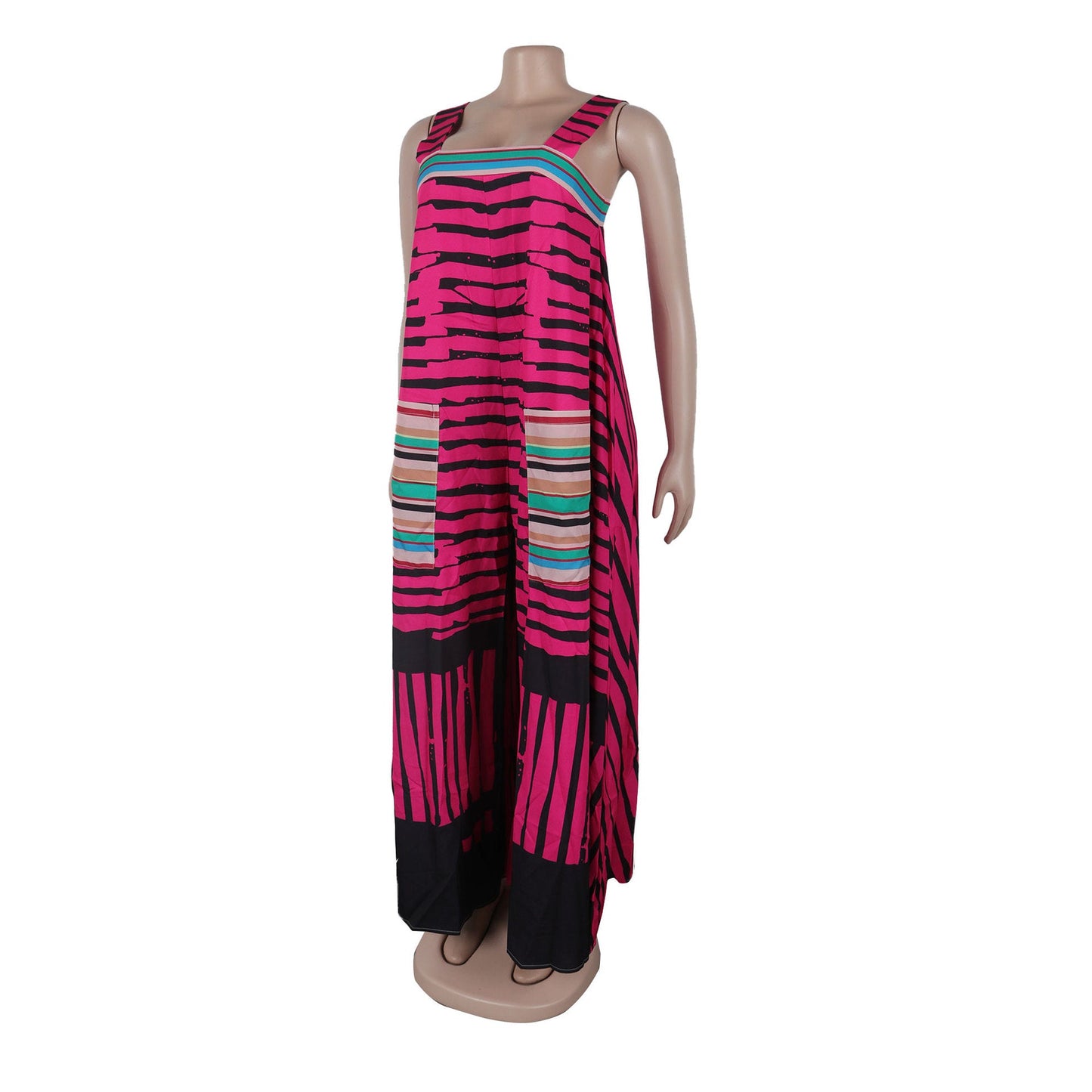 CM.YAYA Women Striped Wide Leg Straight Strap Tank Wide Leg Haren Sleeveless Jumpsuit 2024 Street Playsuit One Piece Suit Romper
