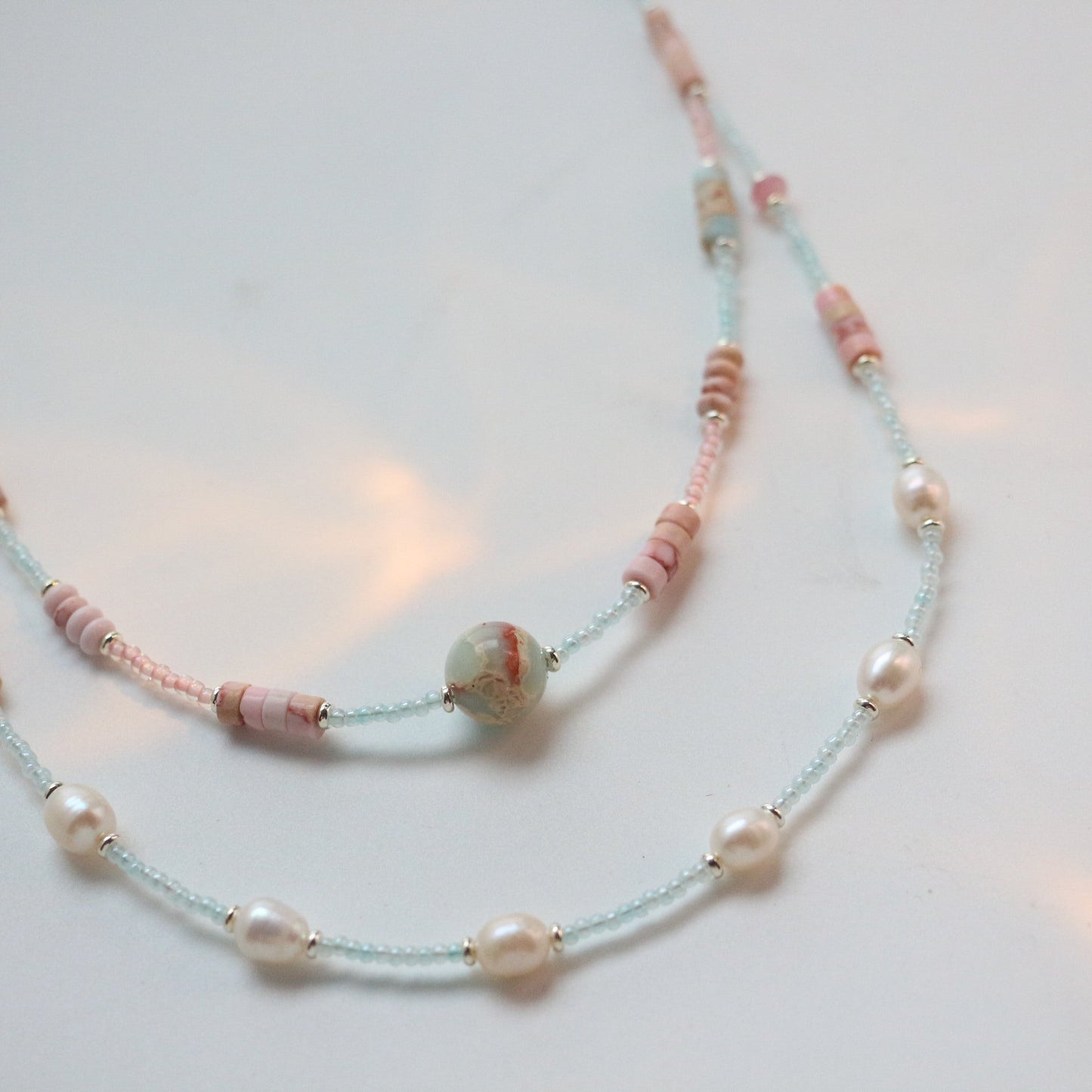 Jekira Double-Layer Pink Gemstone & Baroque Pearl Necklace