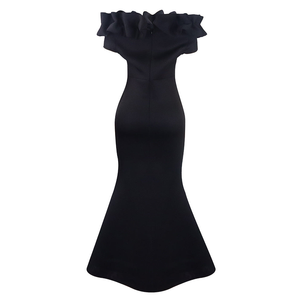 Elegant Women Long Evening Dresses Ruched Off Shoulder Slim Bodycon Mermiad White Dress Formal Party Wedding Guest Gown