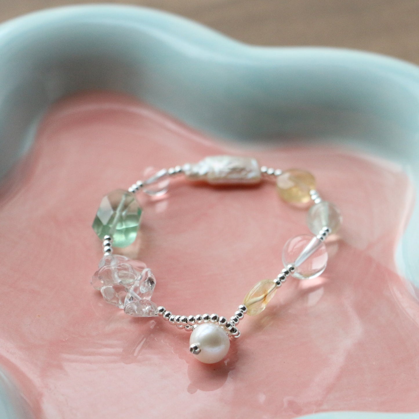 JEKIRA Fluorite Crystal & Pearl Healing Bracelet Duo