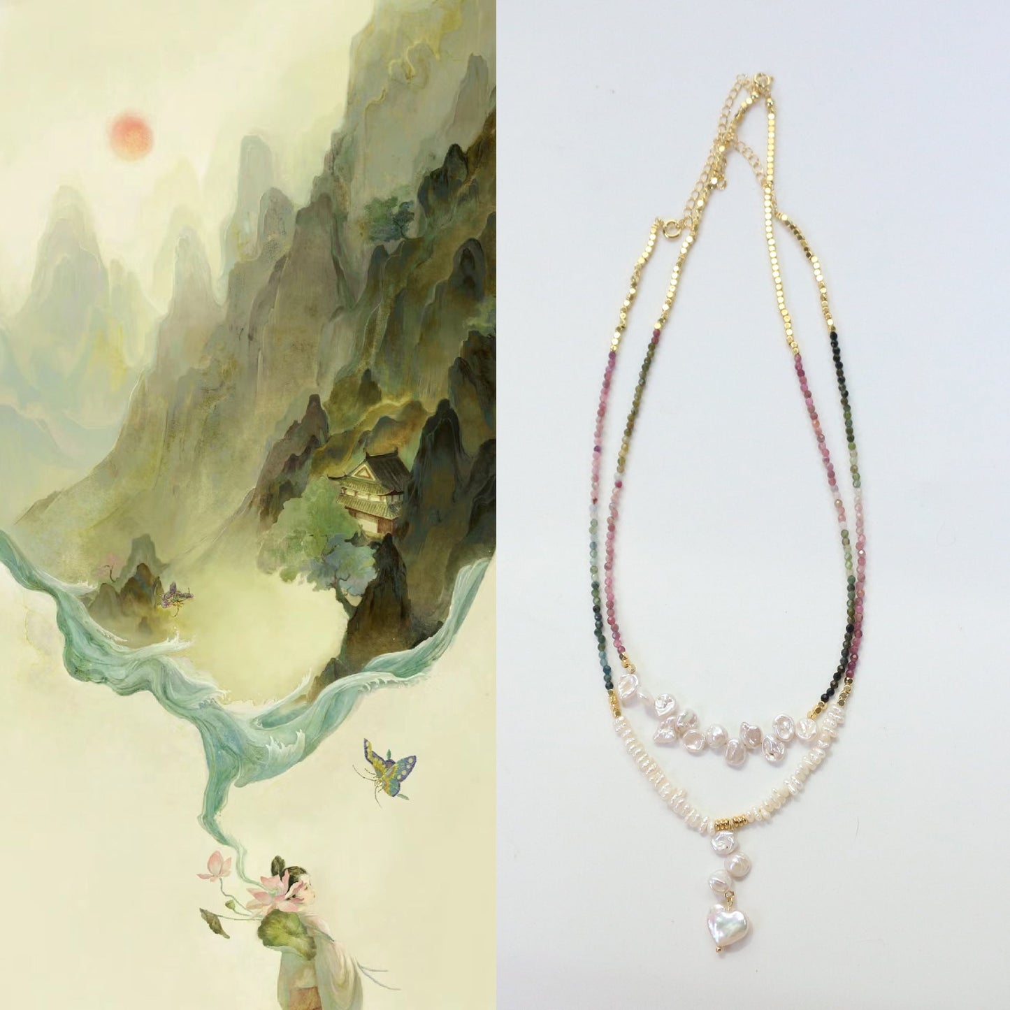 JEKIRA Gradient Tourmaline & Baroque Pearl Necklace Set