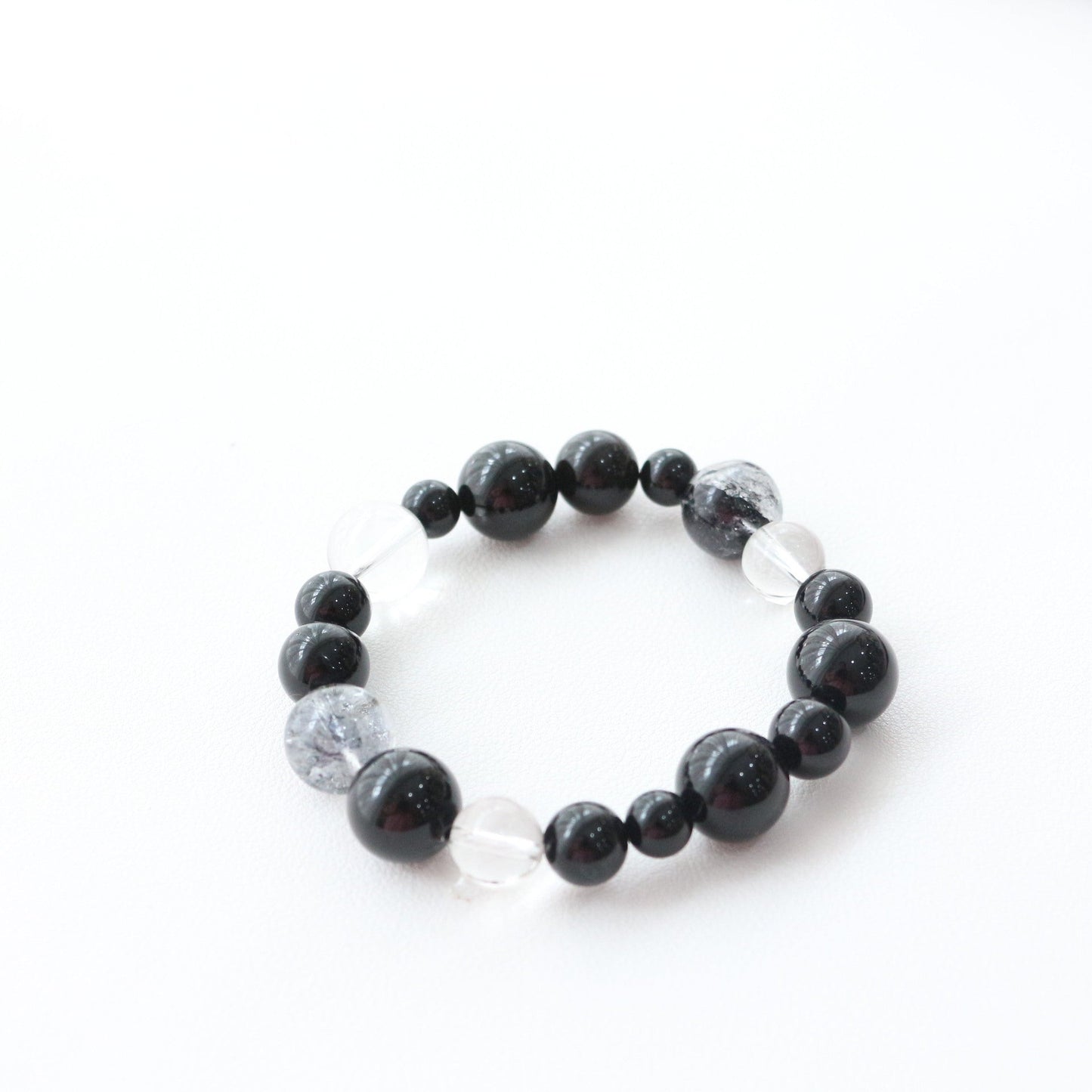 Jekira Black Onyx & White Crystal Beaded Bracelet