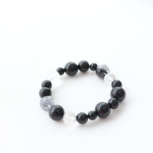 Jekira Black Onyx & White Crystal Beaded Bracelet