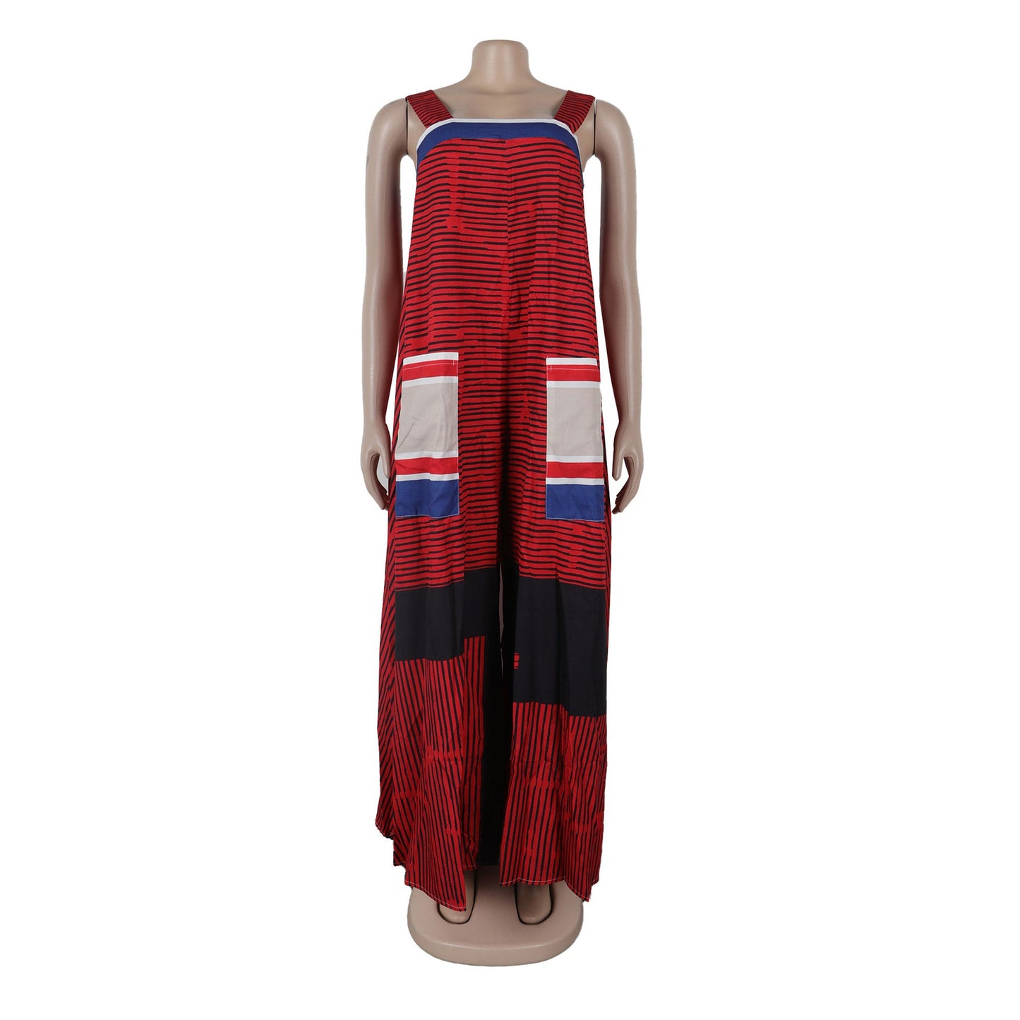 CM.YAYA Women Striped Wide Leg Straight Strap Tank Wide Leg Haren Sleeveless Jumpsuit 2024 Street Playsuit One Piece Suit Romper