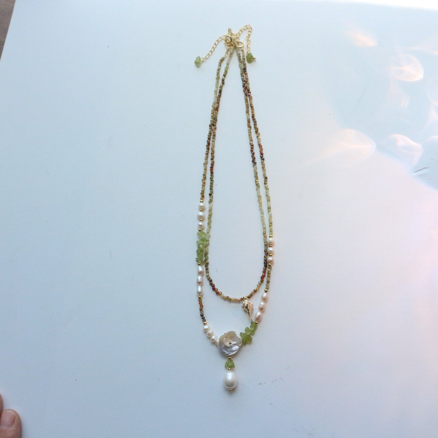 Jekira Green Gemstone & Baroque Pearl Jewelry Set (Necklace+Earrings)